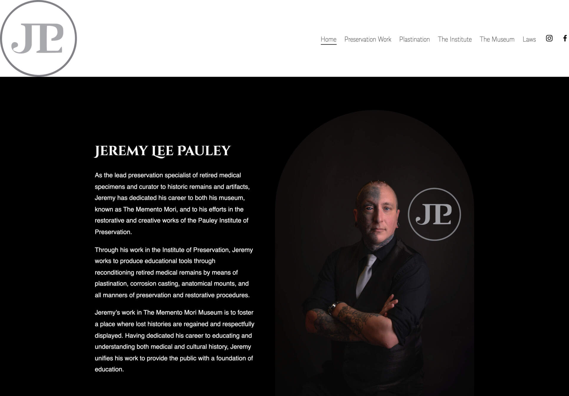 Jeremy Pauley's website, describing his work. (Screenshot)