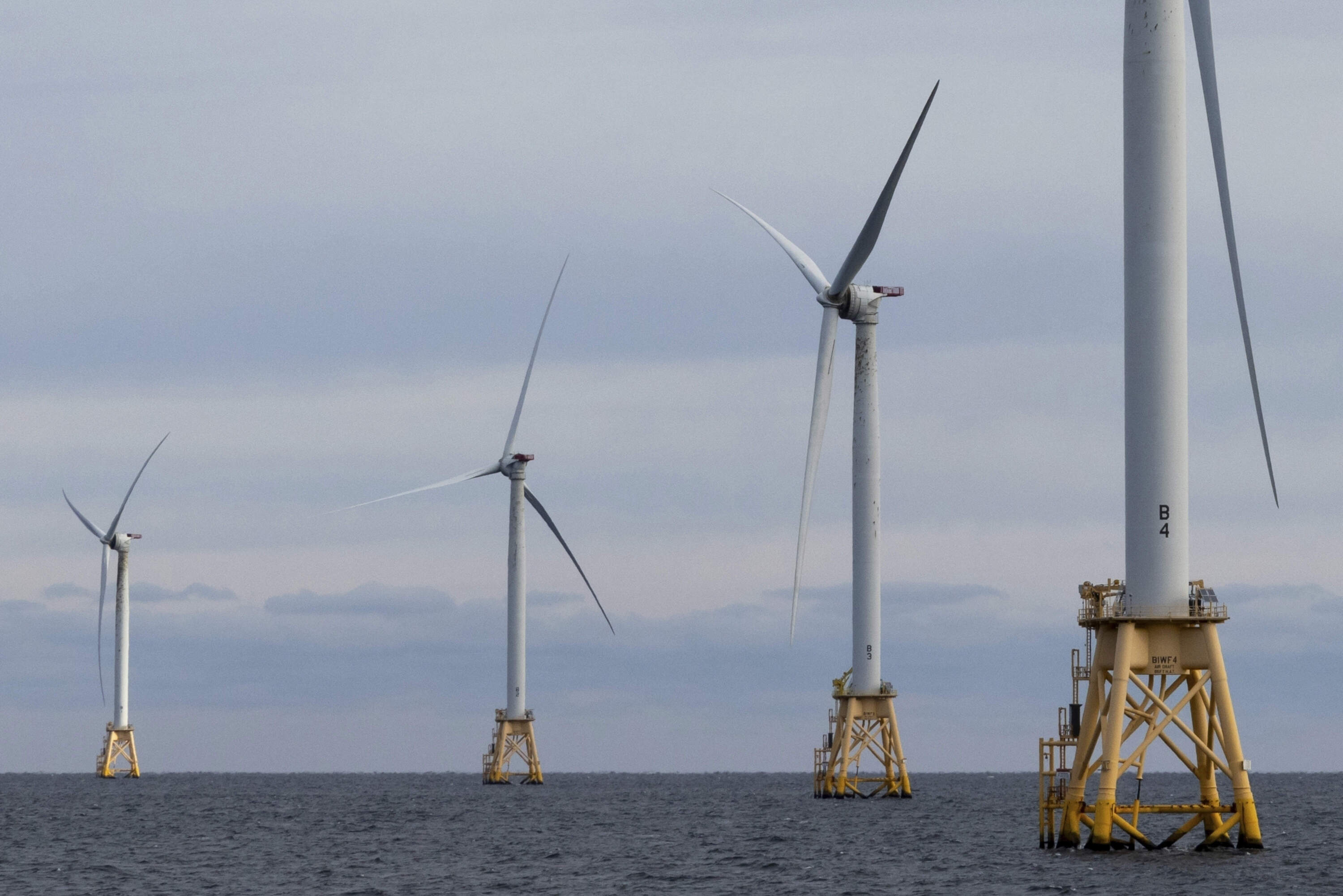 Turbines operate at the Block Island Wind Farm, Dec. 7, 2023, off the coast of Block Island, R.I. (Julia Nikhinson/AP)