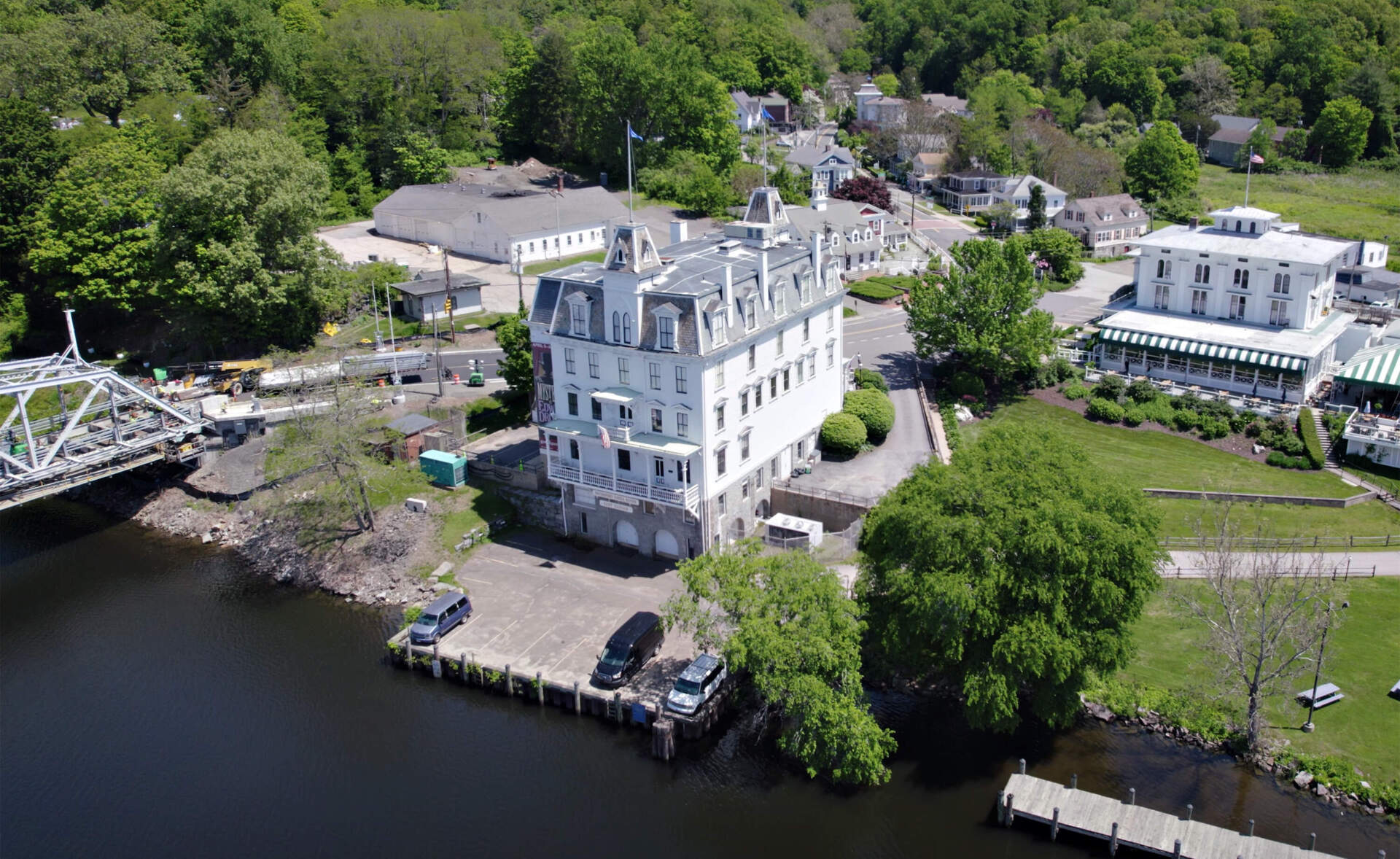 The Goodspeed Opera House on the banks of the Connecticut River of East Haddam in 2024. (Dave Wurtzel/Connecticut Public)