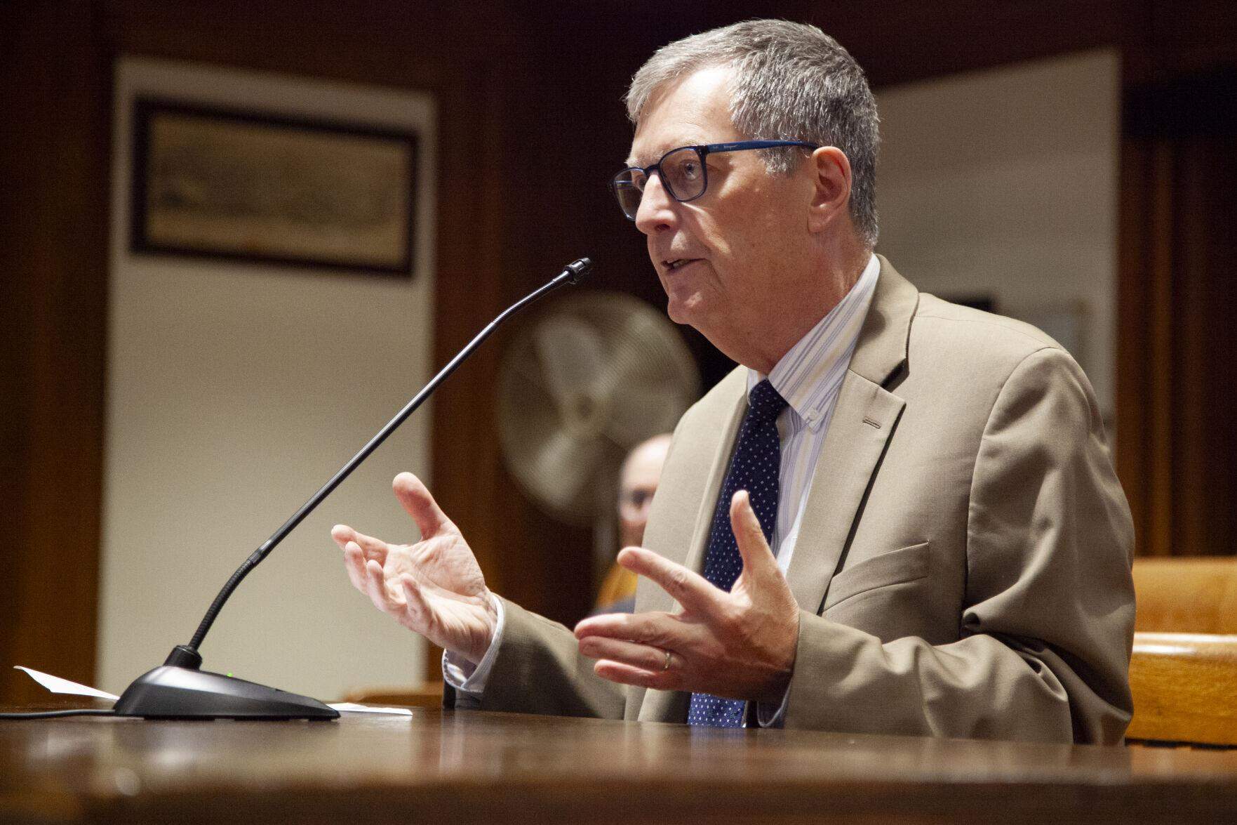 Northeastern University professor and media commentator Dan Kennedy speaks to lawmakers on June 26 about the prospect of reviving a commission to examine the local news industry. (Chris Lisinski/SHNS)