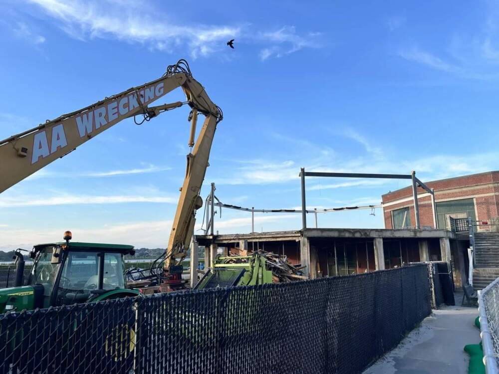 The city is set to finish demolishing the snack bar and the nearly 75-year-old building that housed the vintage carousel by next week. (Olivia Ebertz/The Public's Radio)