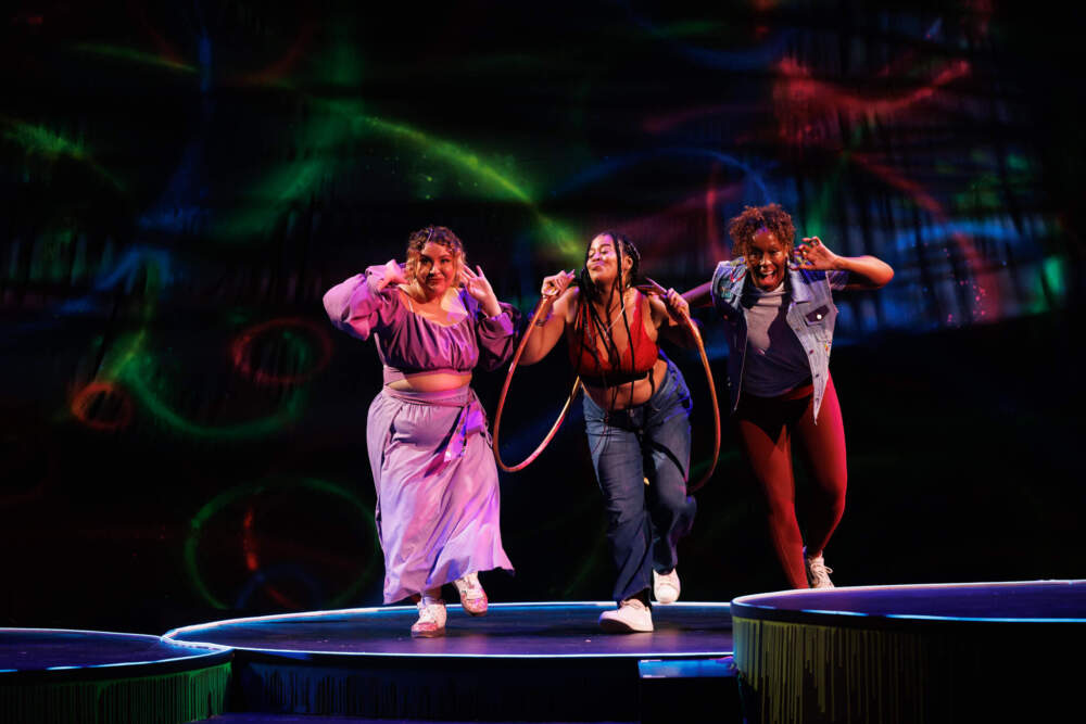 From left: Tiffany Santiago, Kaili Y. Turner and Karimah Williams in Company One Theatre's &quot;Hoops.&quot; (Courtesy Ken Yotsukura Photography)