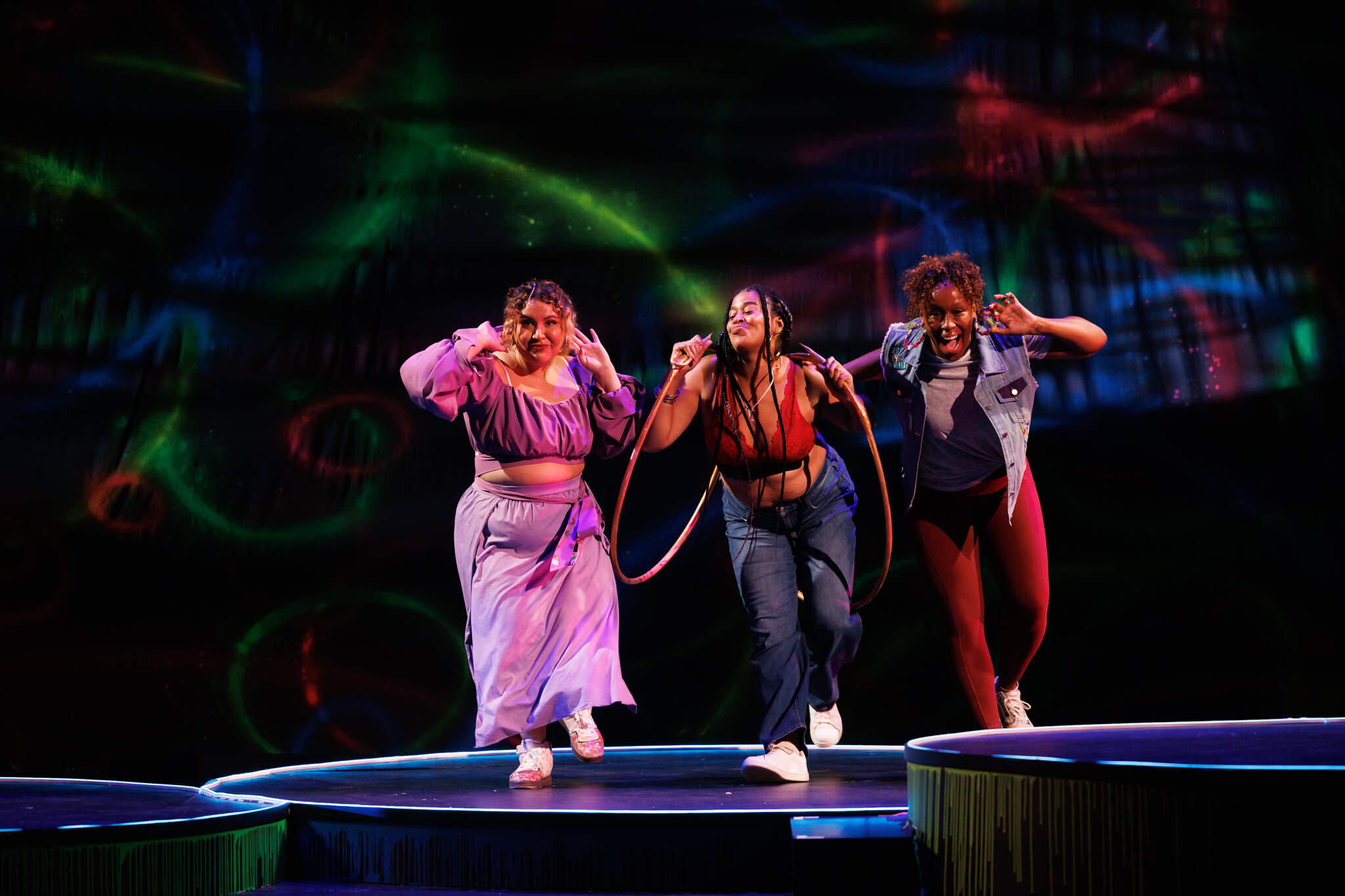 From left: Tiffany Santiago, Kaili Y. Turner and Karimah Williams in Company One Theatre's "Hoops." (Courtesy Ken Yotsukura Photography)