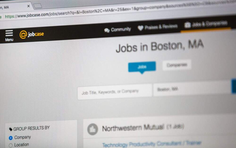 A photo of a job posting website. (Jesse Costa/WBUR)