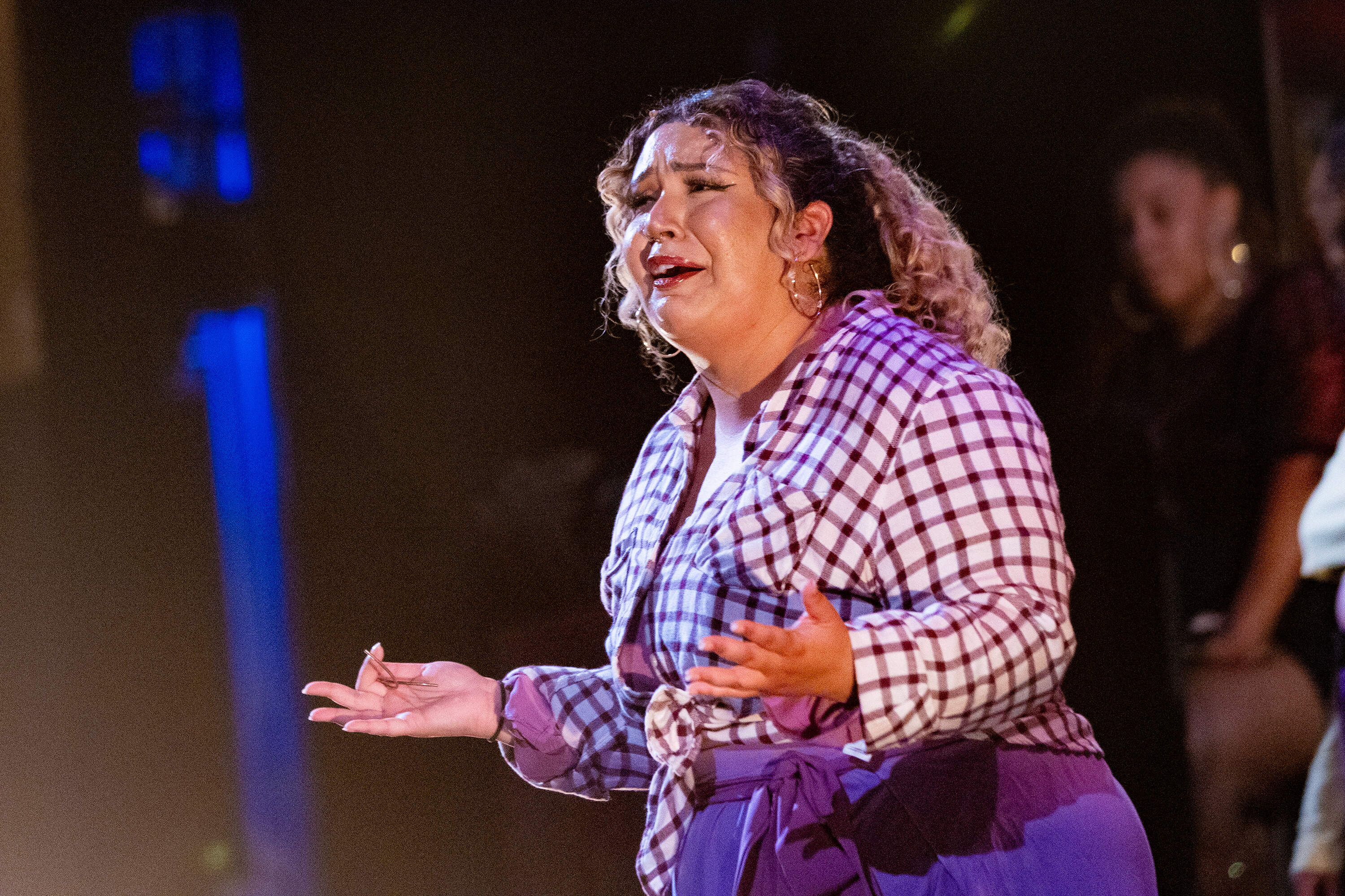 Tiffany Santiago during a scene from the dress rehearsal of "Hoops" at the Strand Theater. (Jesse Costa/WBUR)