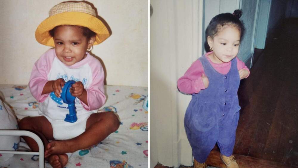 Arielle Gray as a child with her first pair of gold hoops.