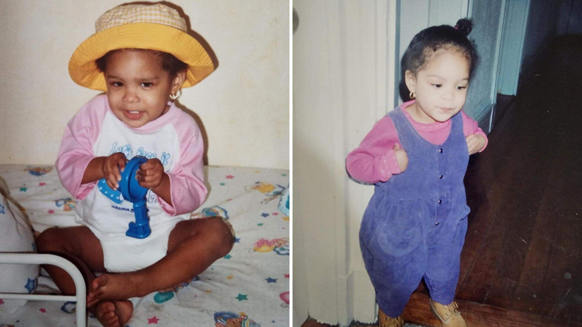 Arielle Gray as a child with her first pair of gold hoops.