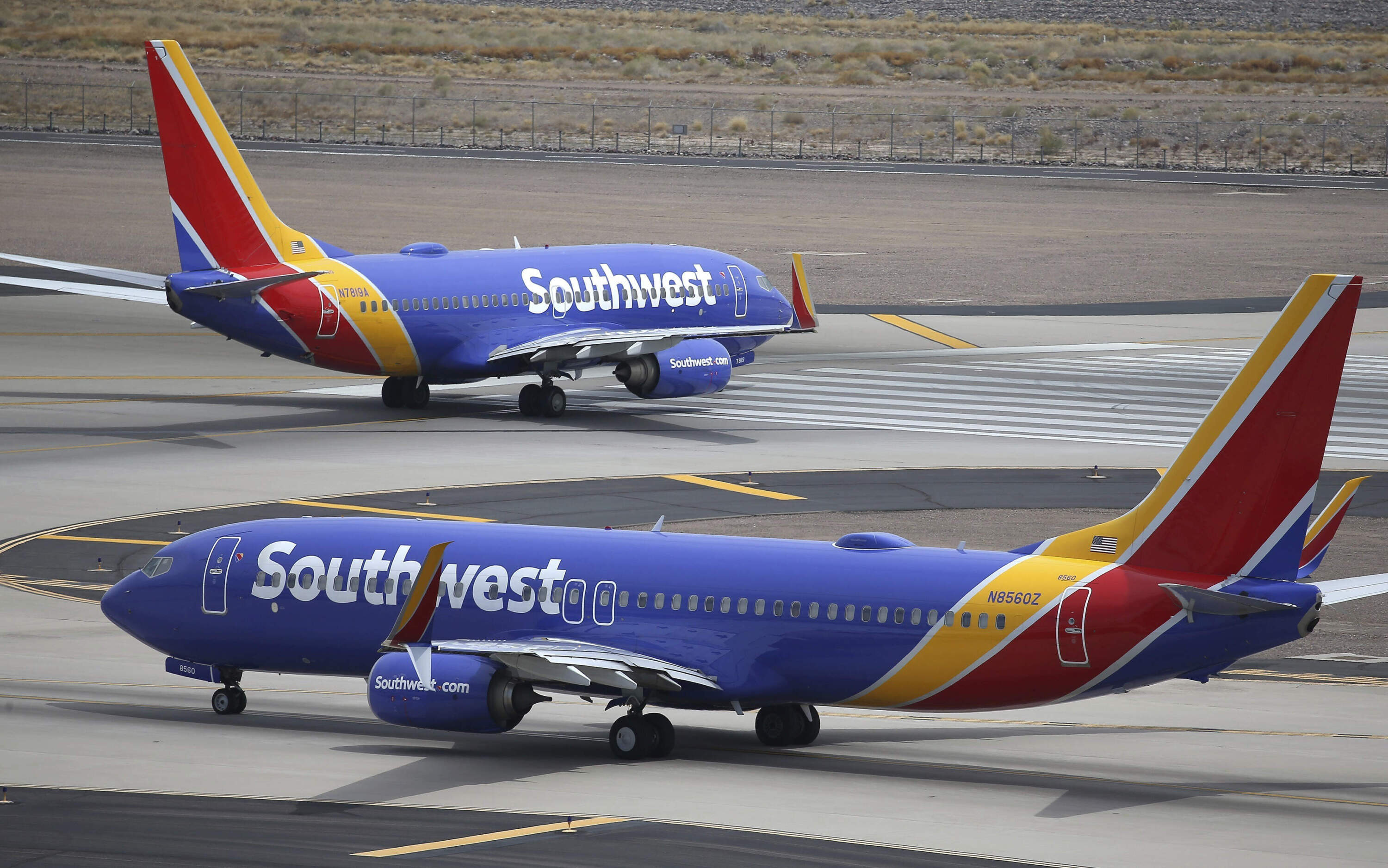 Southwest Airlines planes at Phoenix Sky Harbor International Airport in Phoenix. (Ross D. Franklin/AP)