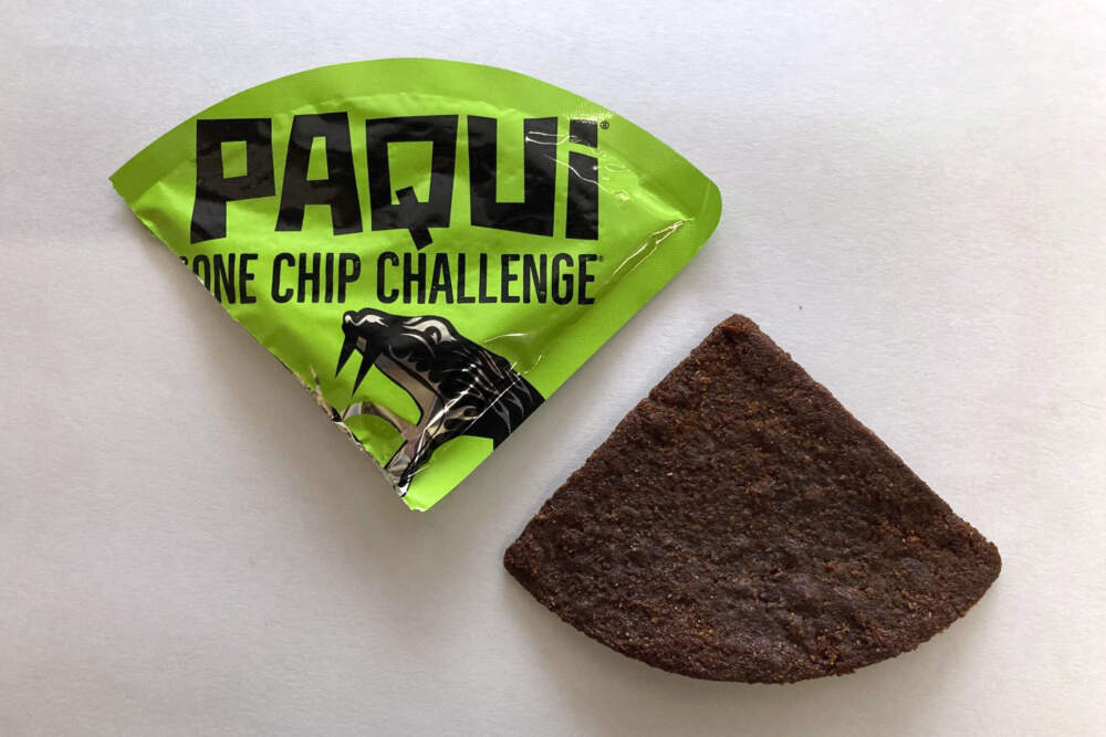 A Paqui One Chip Challenge chip. (Steve LeBlanc/AP)