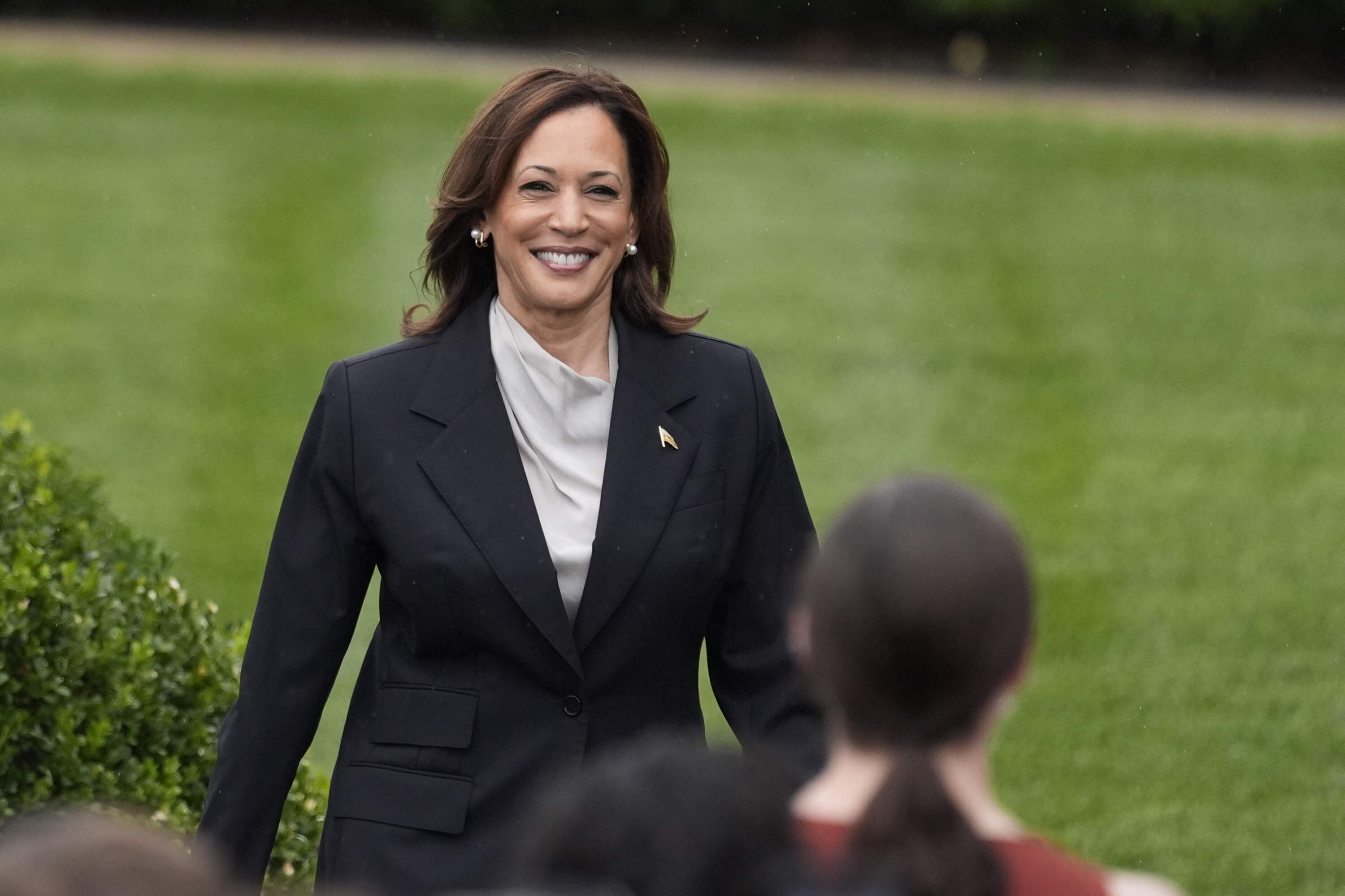 Vice President Kamala Harris arrives to speak on the White House South Lawn in Washington on July 22 at an event with NCAA college athletes. It was her first appearance since President Biden endorsed her to be the next Democratic Party presidential nominee. (Alex Brandon/AP)