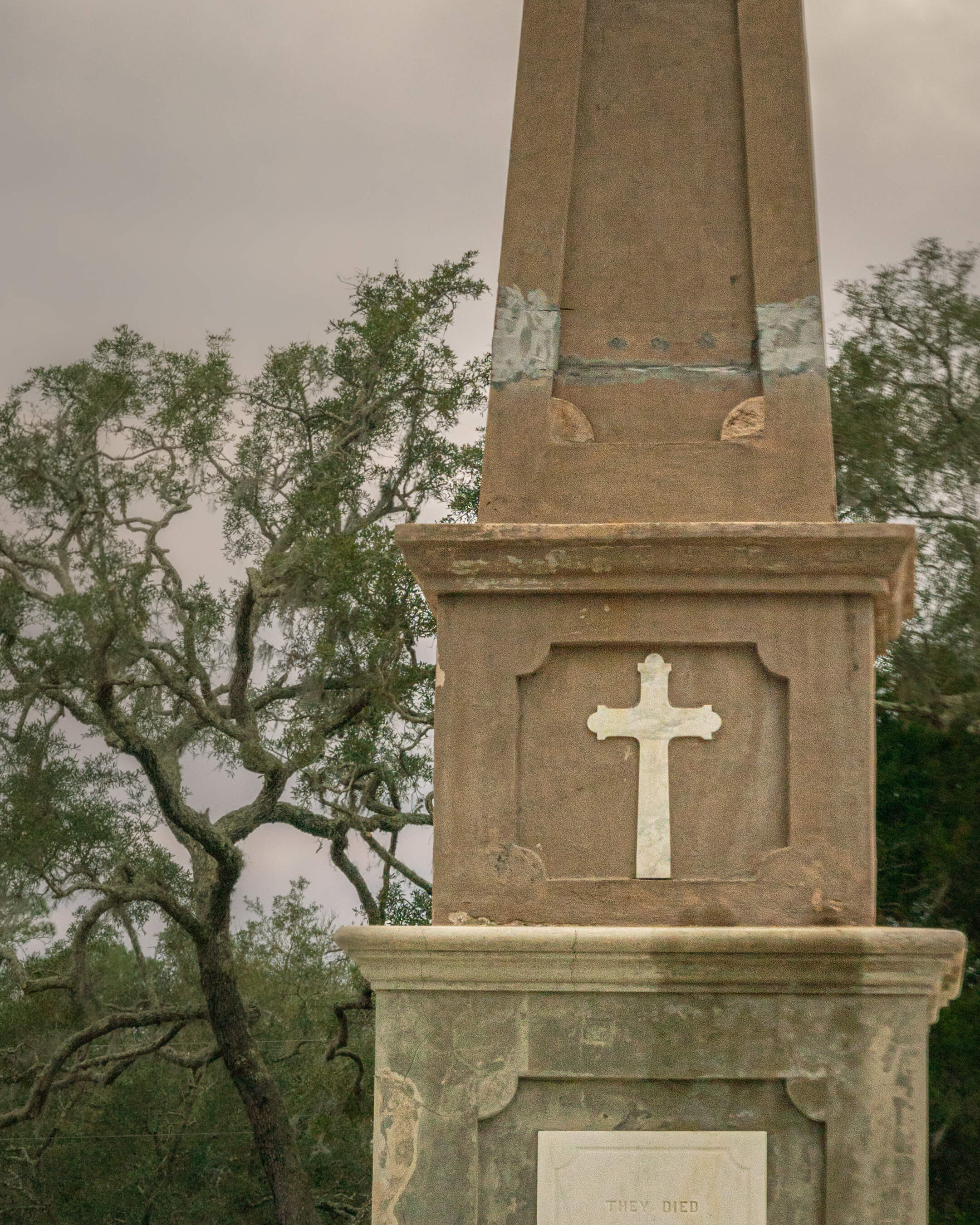 A relocated confederate monument photographed in Trout Creek Memorial Park and Marina in St. Augustine, Florida in February 2021. (Jennifer Ortiz for WBUR)