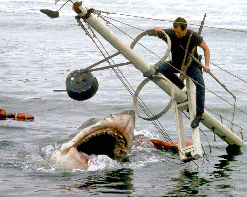 Actor Roy Scheider on the set of "Jaws," directed by Steven Spielberg. (Photo by Sunset Boulevard/Corbis via Getty Images)