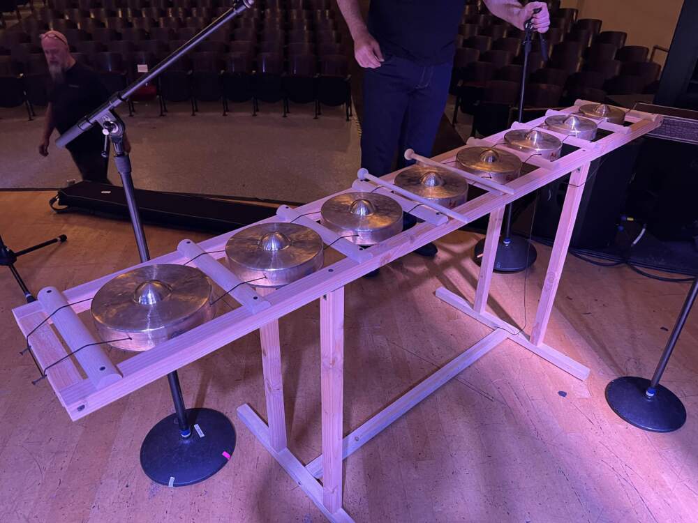 While Eric Shimelonis ordered the gongs from overseas, he hand-built this kulintang’s antangan while on tour in Portland, OR! (courtesy of Rebecca Sheir)