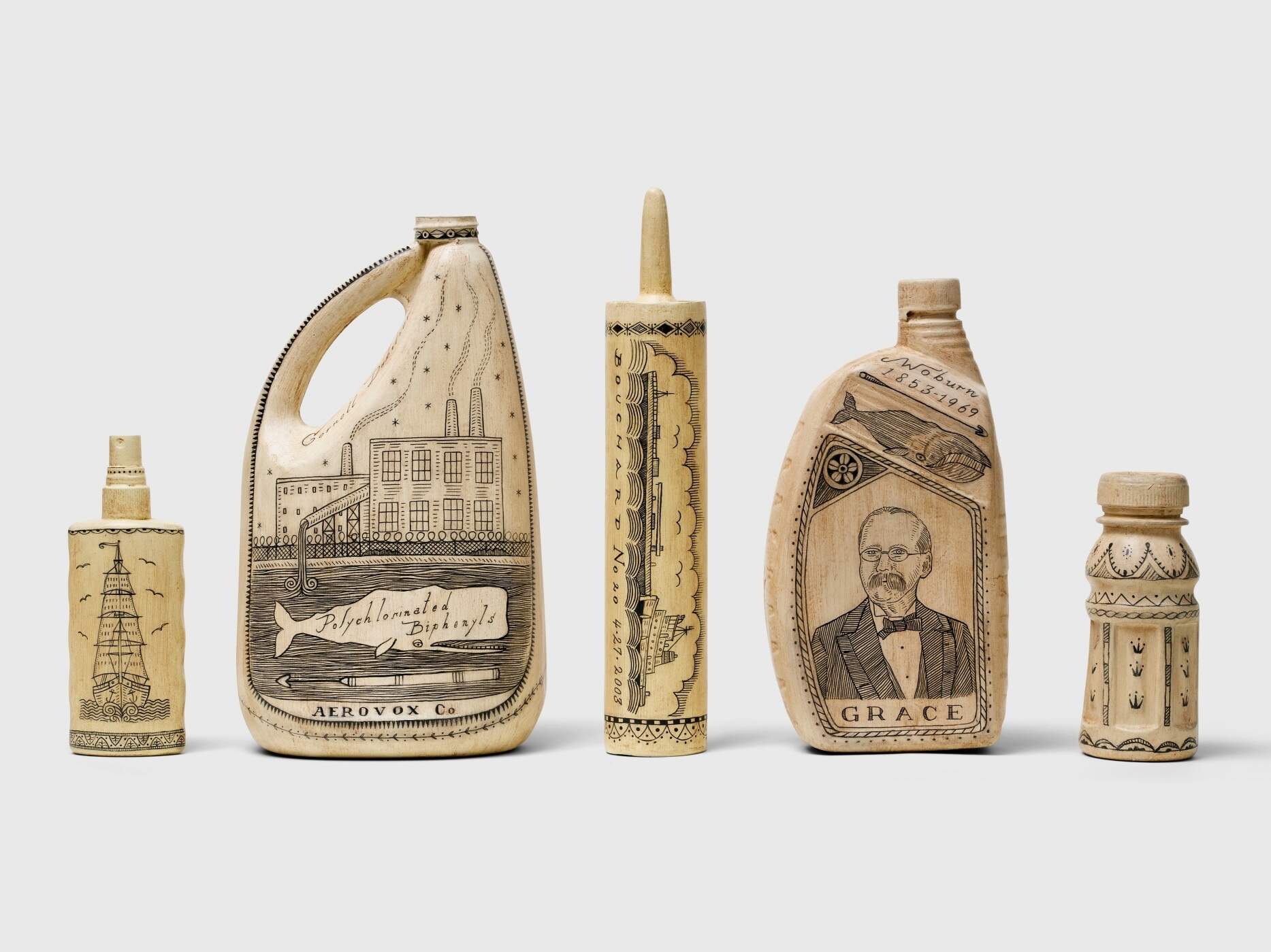 Duke Riley makes his version of scrimshaw out of plastic trash recovered from beaches. (Courtesy of Duke Riley Studio)