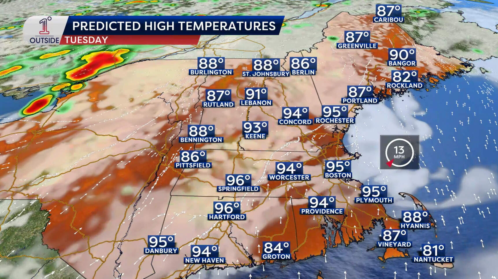 High temperatures predicted for Tuesday, July 15, 2024. (Danielle Noyes/1°Outside)