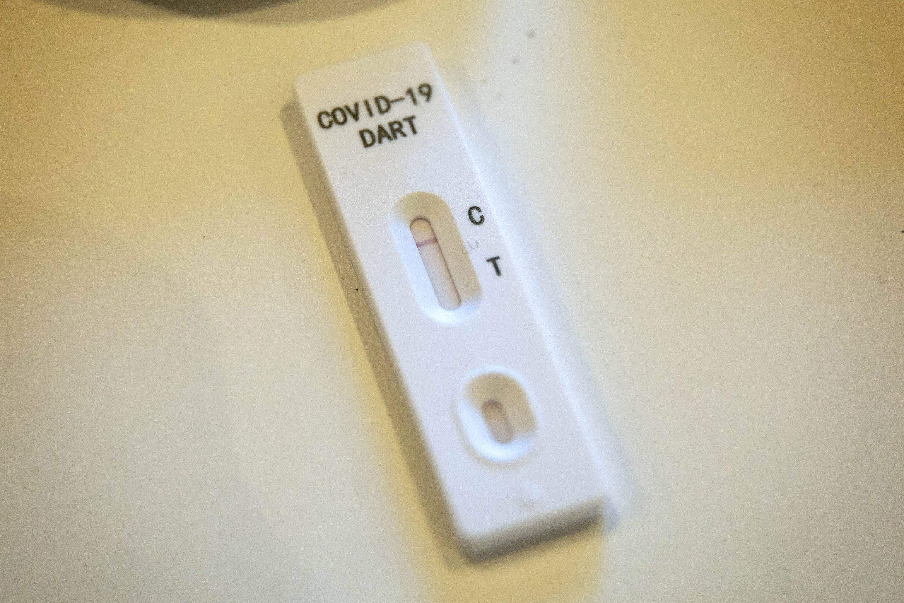 A Direct Antigen Rapid Test (DART) shows a clear negative result fifteen minutes after taking a nasal swab. (Robin Lubbock/WBUR)
