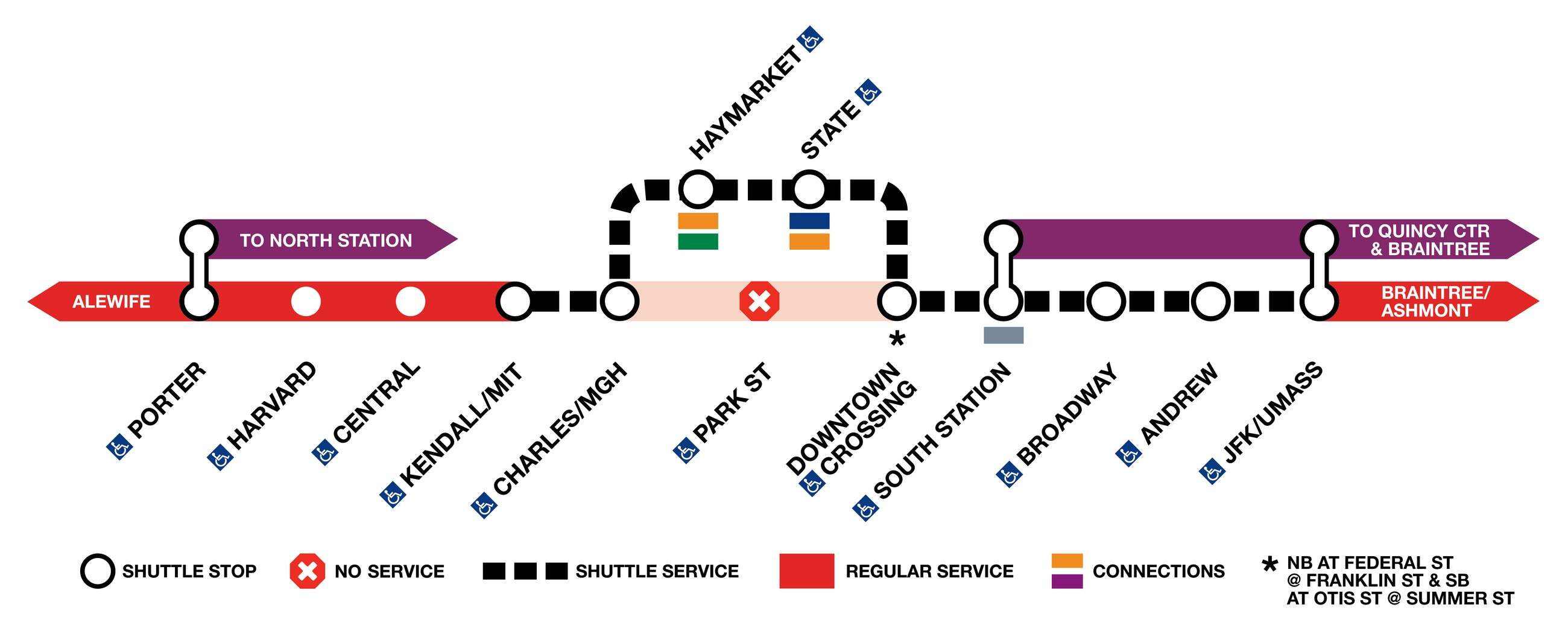 Red Line diversions from Aug. 19 to 25. (Image courtesy of the MBTA)