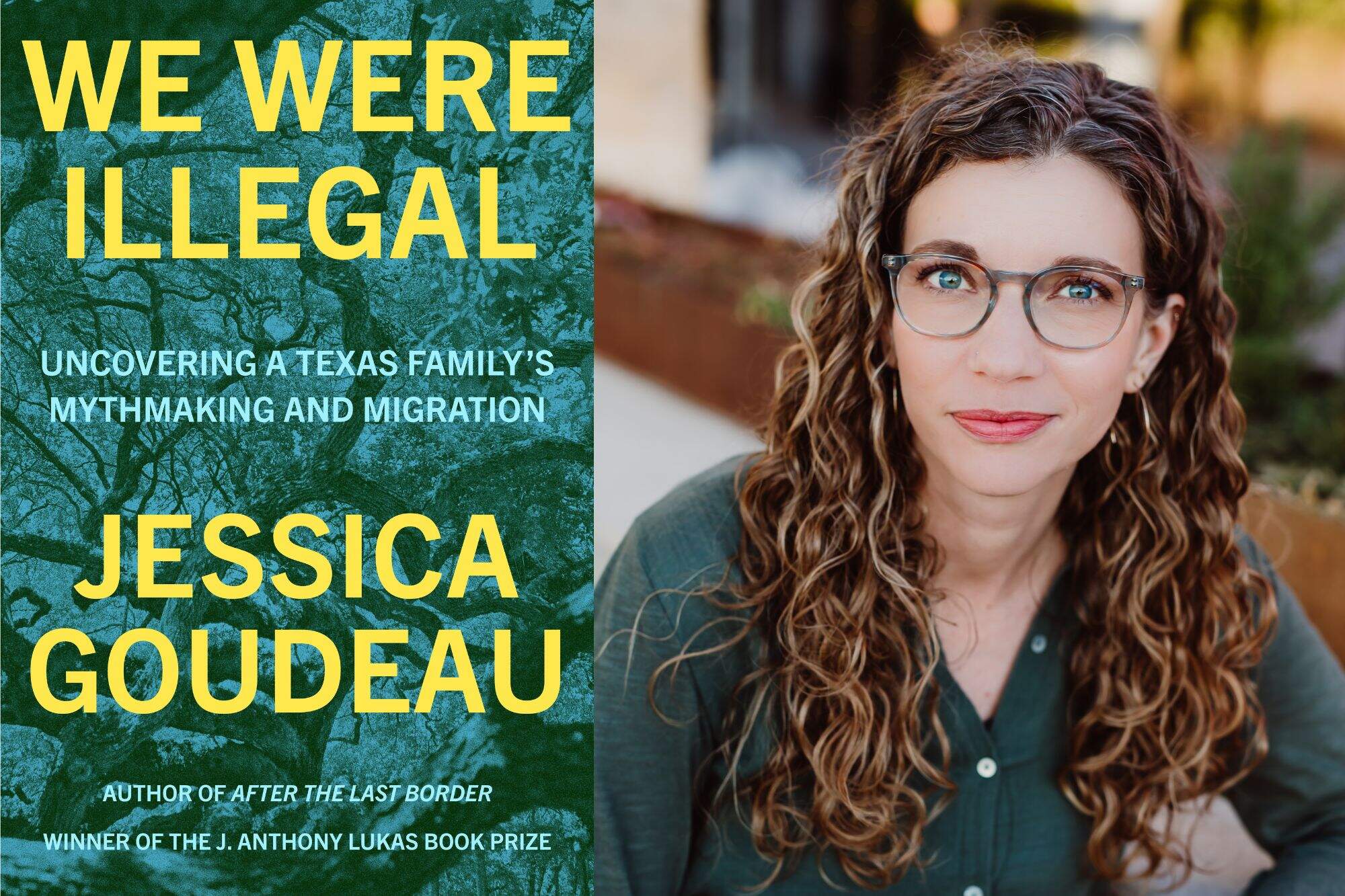 The cover of "We Were Illegal" and author Jessica Goudeau. (Courtesy of Penguin Random House and Lisa Woods)
