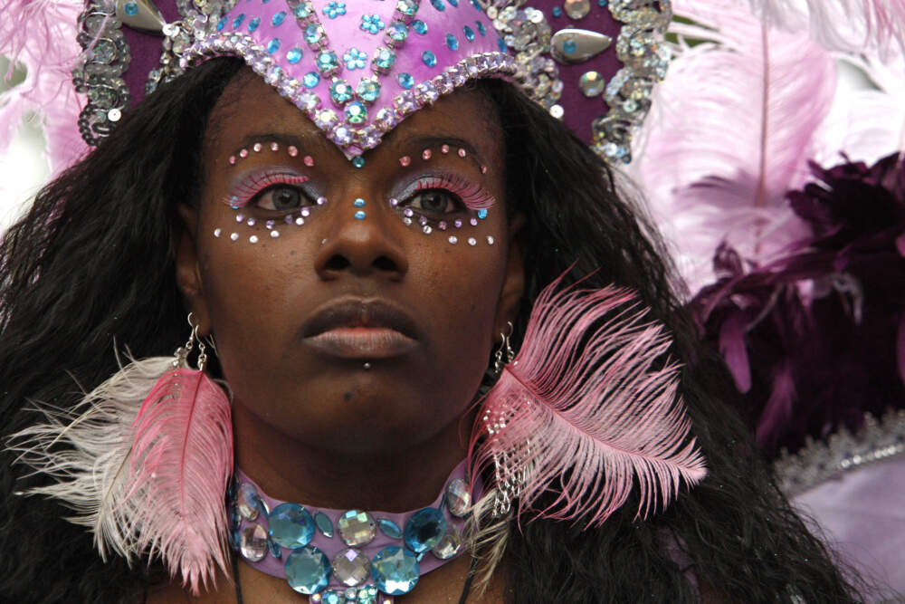 Chantelle Castellon of Hyde Park, takes part in the Annual Caribbean carnival and parade on August 27, 2011 in Dorchester, Mass. (Essdras M Suarez/The Boston Globe via Getty Images)