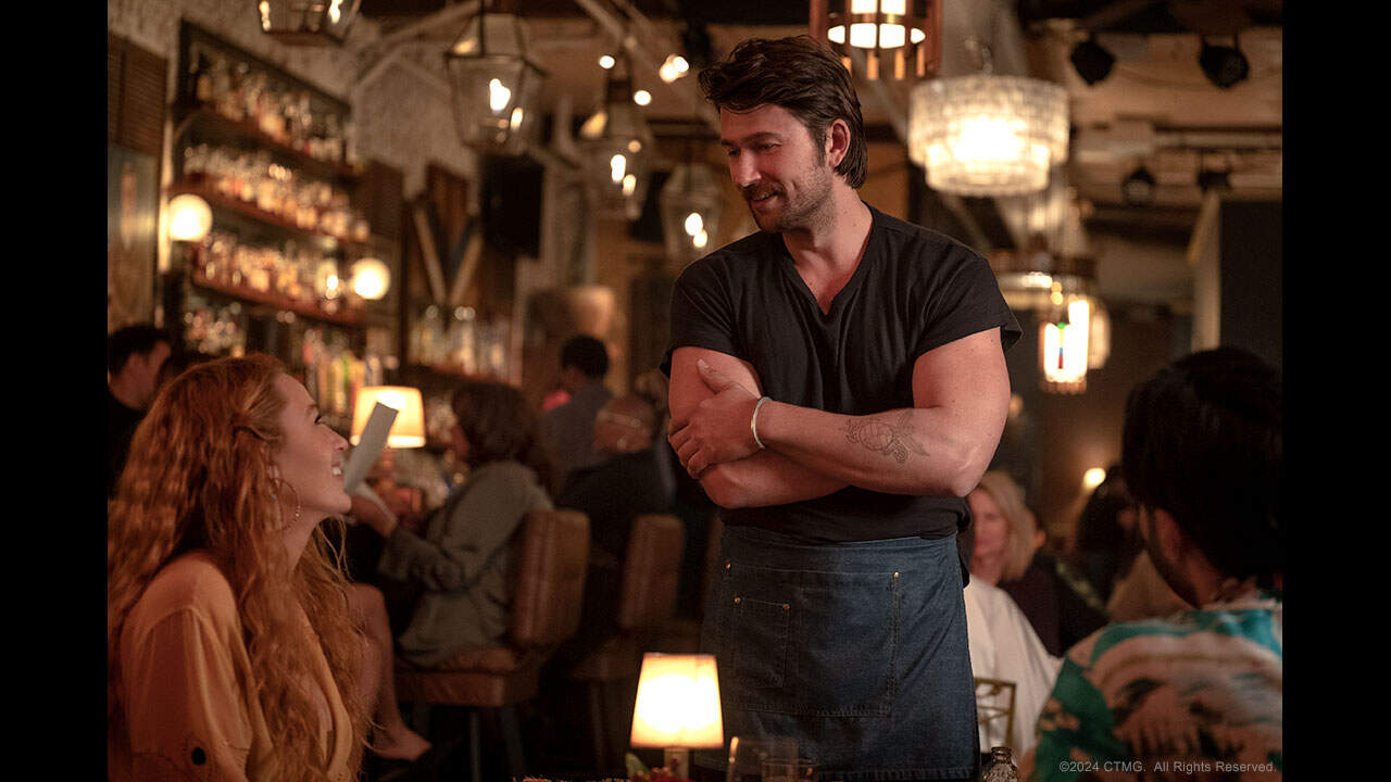 Blake Lively and Brandon Sklenar in "It Ends with Us." (Courtesy Nicole Rivelli/Sony Pictures Entertainment)