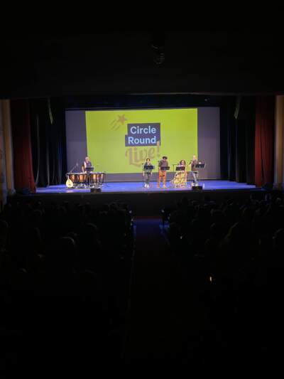 Eric Shimelonis plays the timpani on stage in Chicago. (image courtesy of WBUR) 