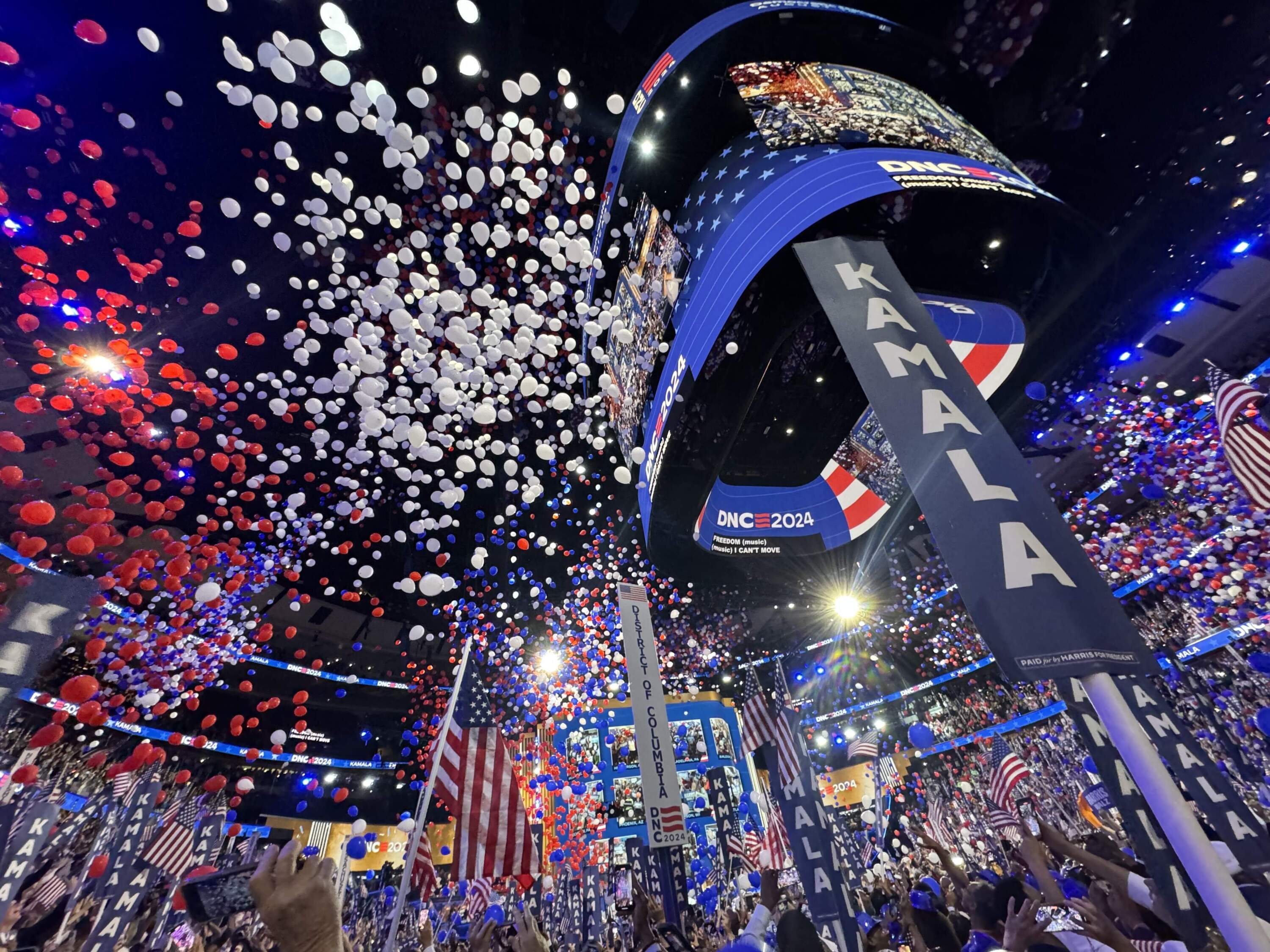The DNC during Kamala Harris' speech. (Chris Bentley/Here & Now)