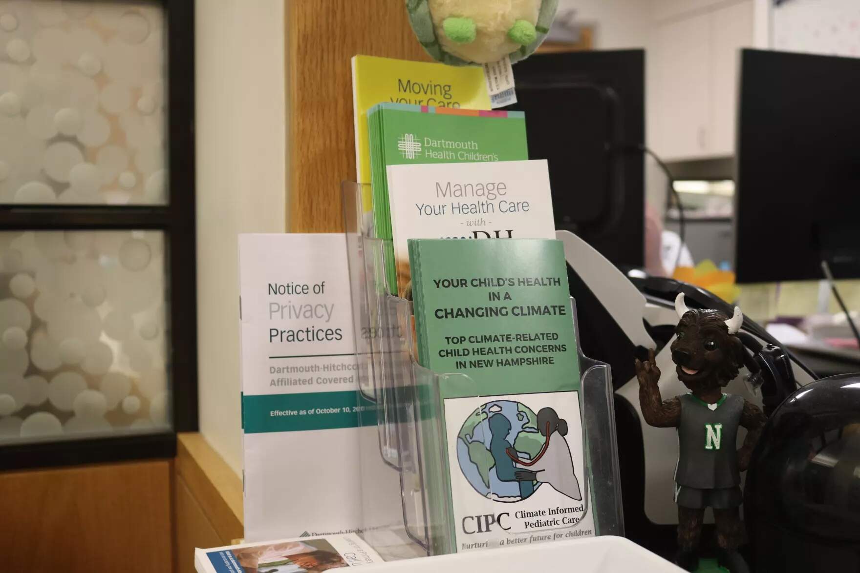 As part of the pilot, participating doctors offices displayed posters and brochures about the climate-health connection. (Amanda Pirani/NHPR)