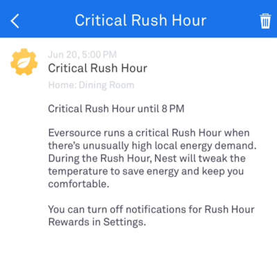 A screenshot of a cell phone notification about an upcoming virtual power plant event. (Miriam Wasser/WBUR)