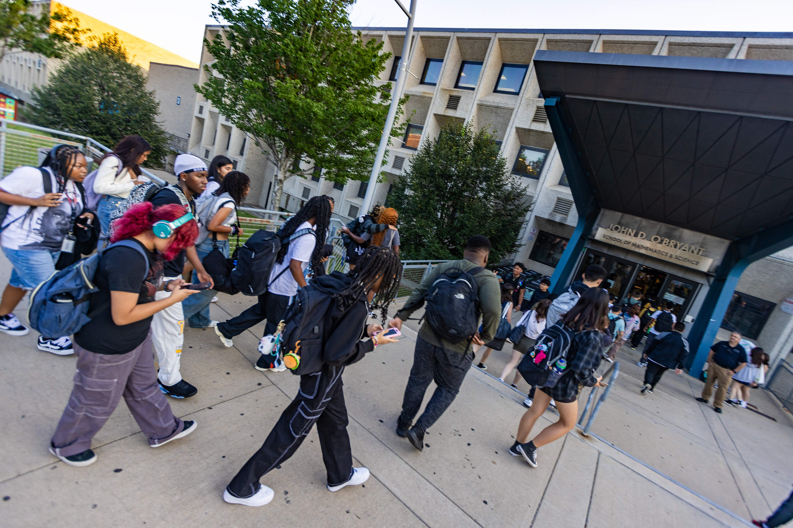 Students file into Boston's John D. O’Bryant School. (Jesse Costa/WBUR)