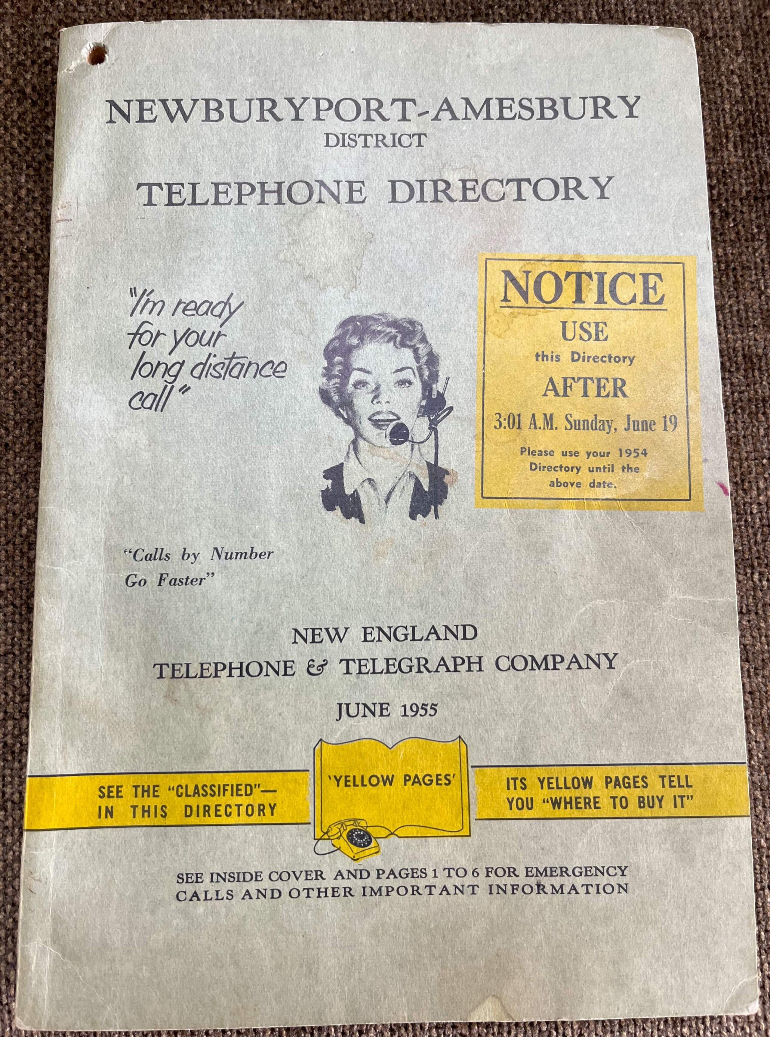 The Newburyport, Mass. telephone directory in 1955. (Courtesy Anne Gardner)