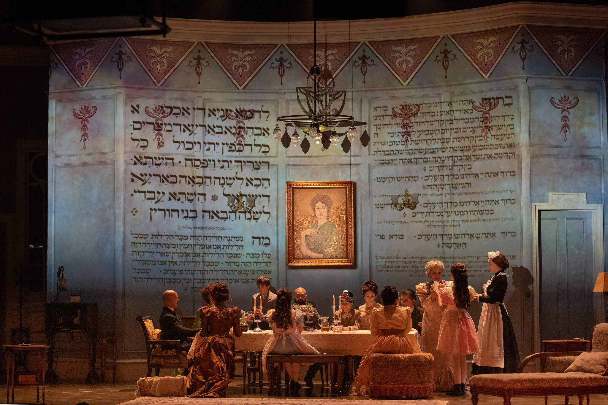 The family's Passover Seder in "Leopoldstadt" at the Huntington Theatre Company. (Courtesy Liza Voll)