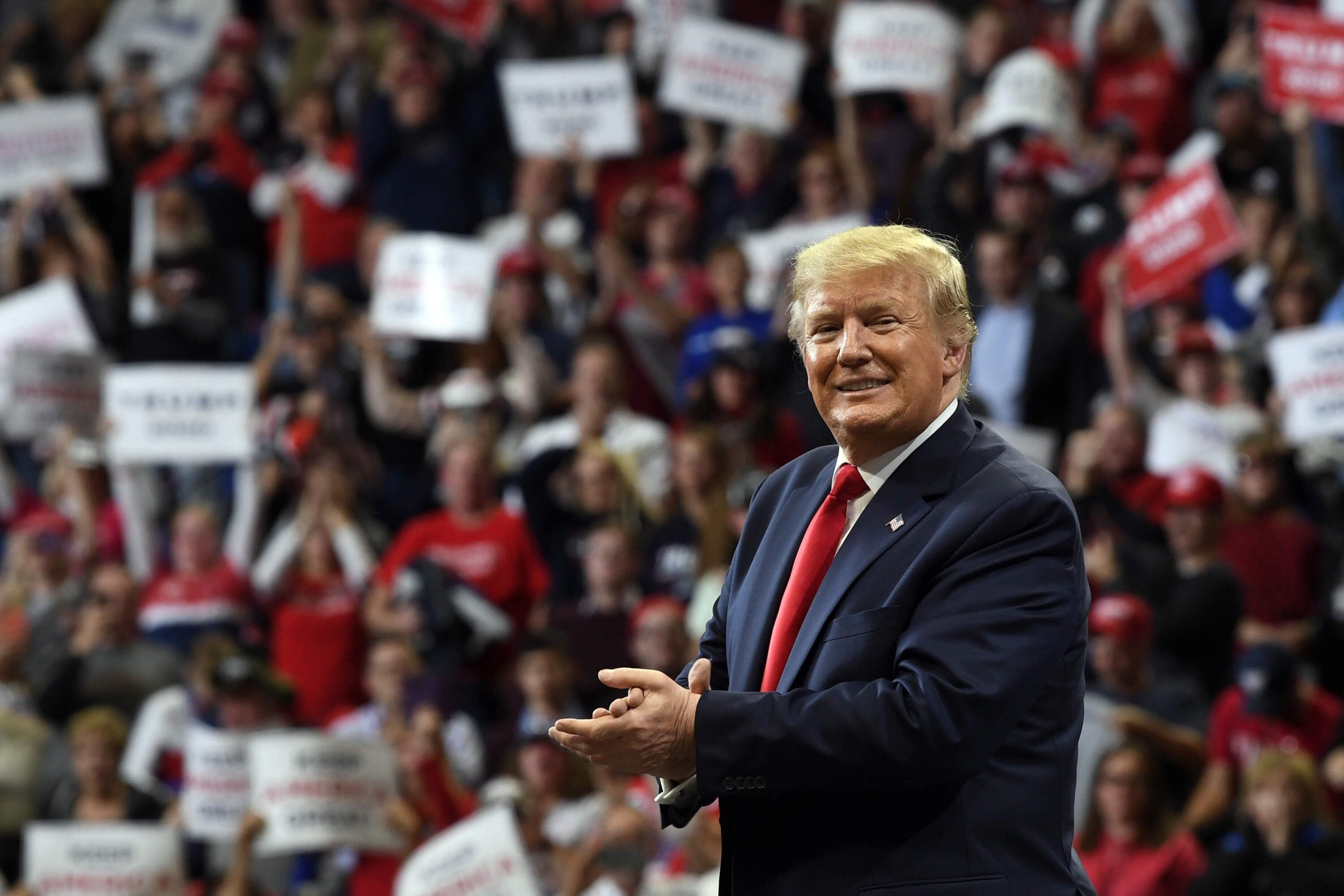 Then-president Donald Trump speaks during a campaign event in Lexington, Ky., Monday, Nov. 4, 2019. (Susan Walsh/AP)