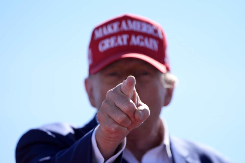 Republican presidential nominee former President Donald Trump gestures during a campaign event. (Alex Brandon/AP)