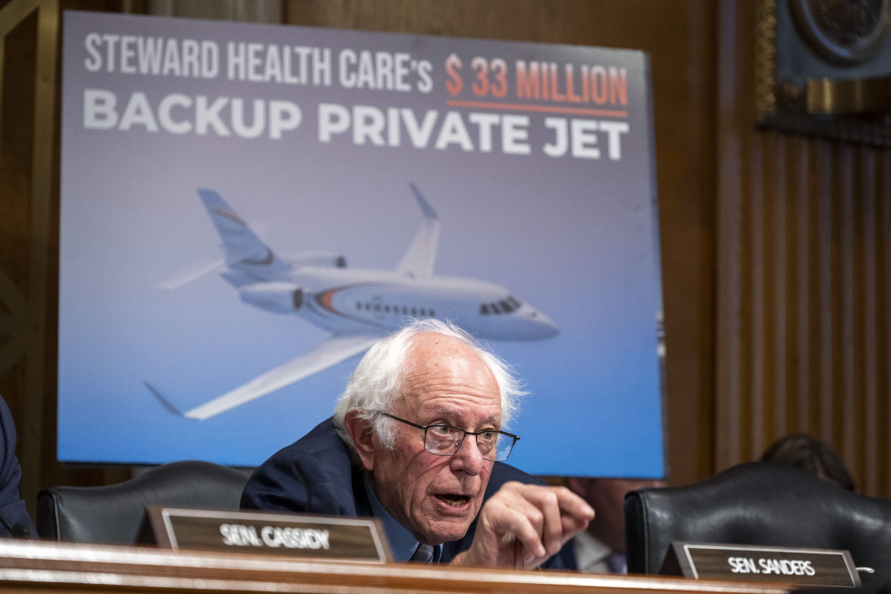 Sen. Bernie Sanders speaks during a Senate Health, Education, Labor, and Pensions hearing to examine the bankruptcy of Steward Health Care on Thursday, Sept. 12, 2024 in Washington. (Kevin Wolf/AP)