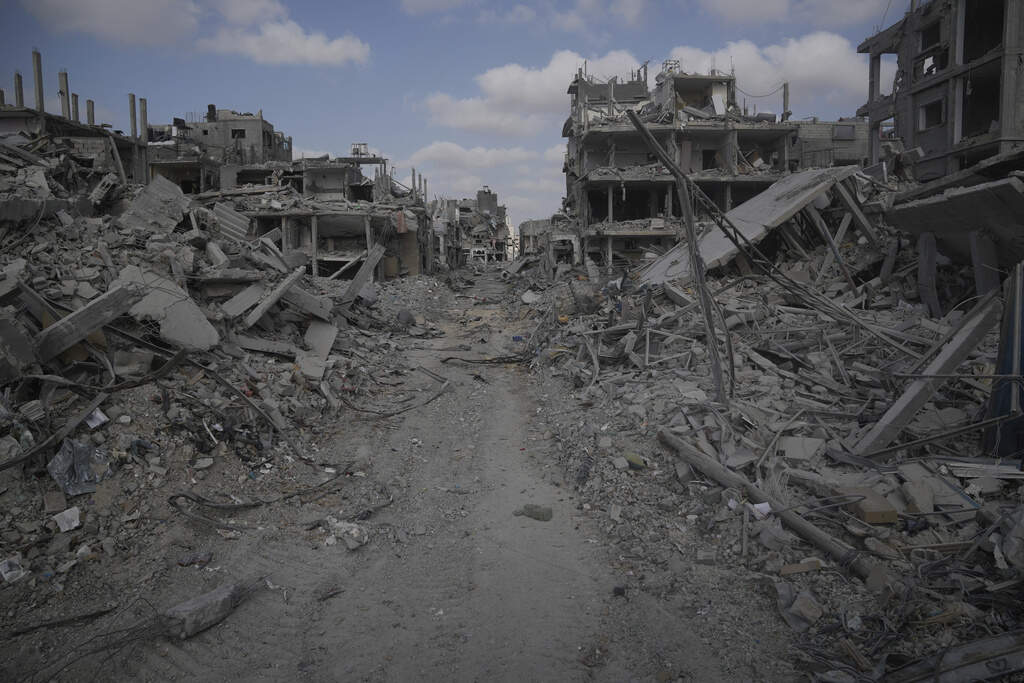 A view of destroyed buildings is shown following Israeli strikes in the southern Gaza Strip on Friday, Sept. 13, 2024. (Leo Correa/AP)