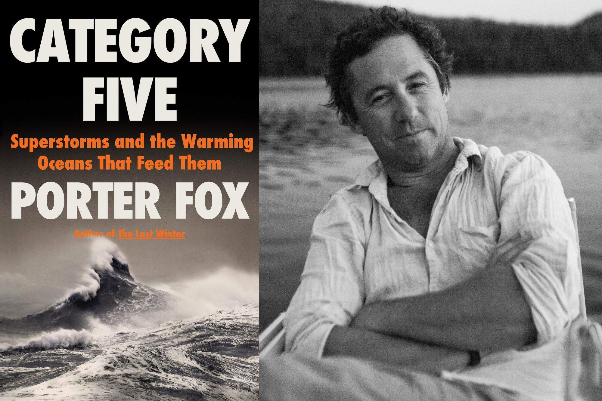 The cover of "Category Five" and author Porter Fox. (Courtesy of Little, Brown and Company and Sara Fox)