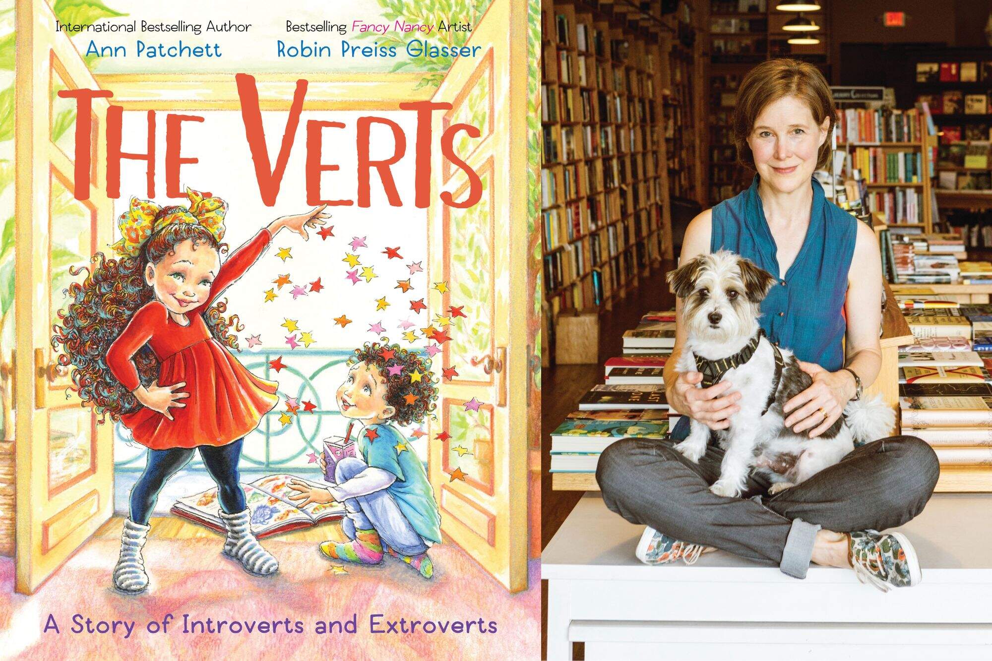 The cover of "The Verts" and author Ann Patchett. (Courtesy of HarperCollins and Heidi Ross)