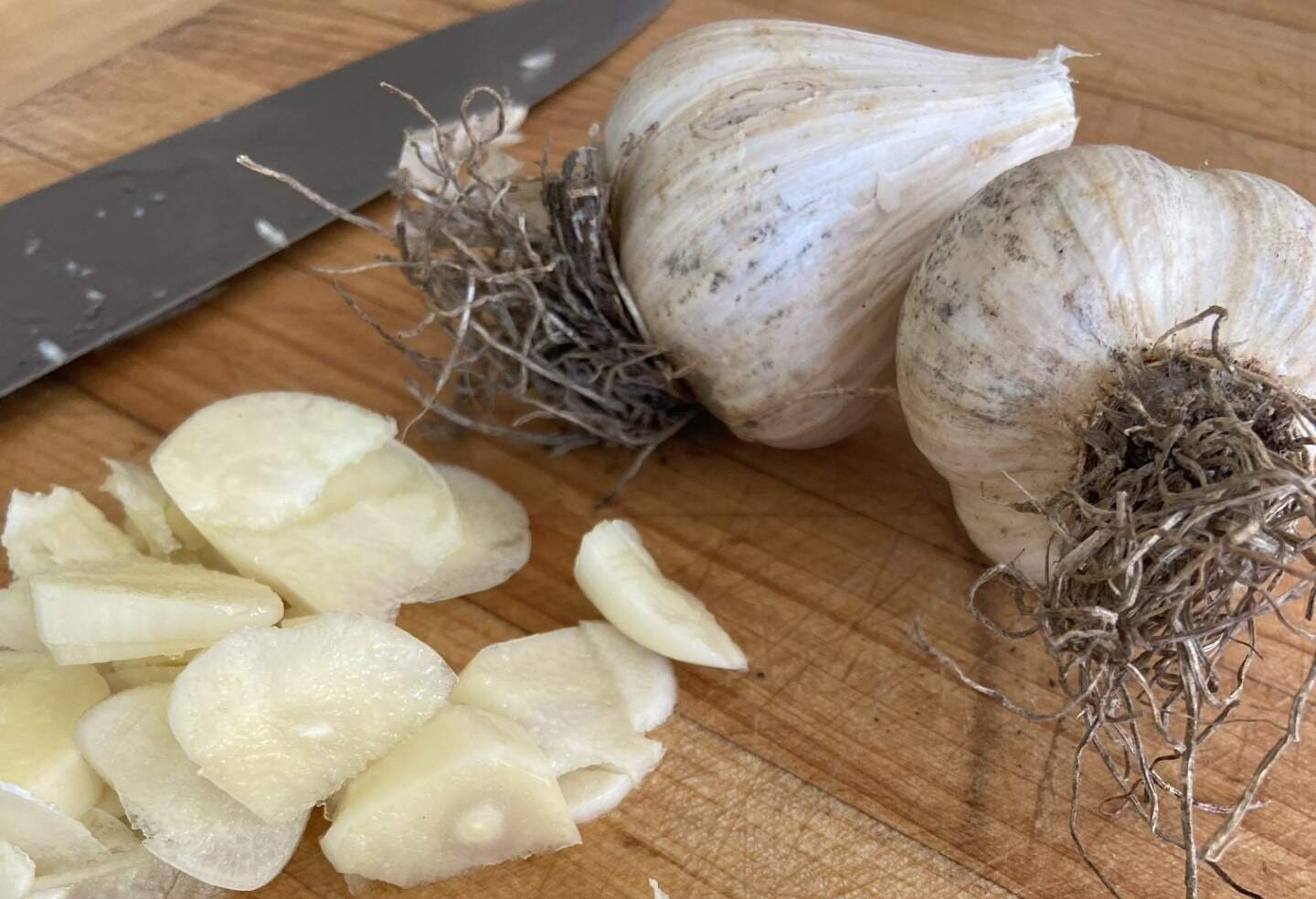 Once you chop or crush garlic the flavor transforms. (Kathy Gunst/Here &amp; Now)