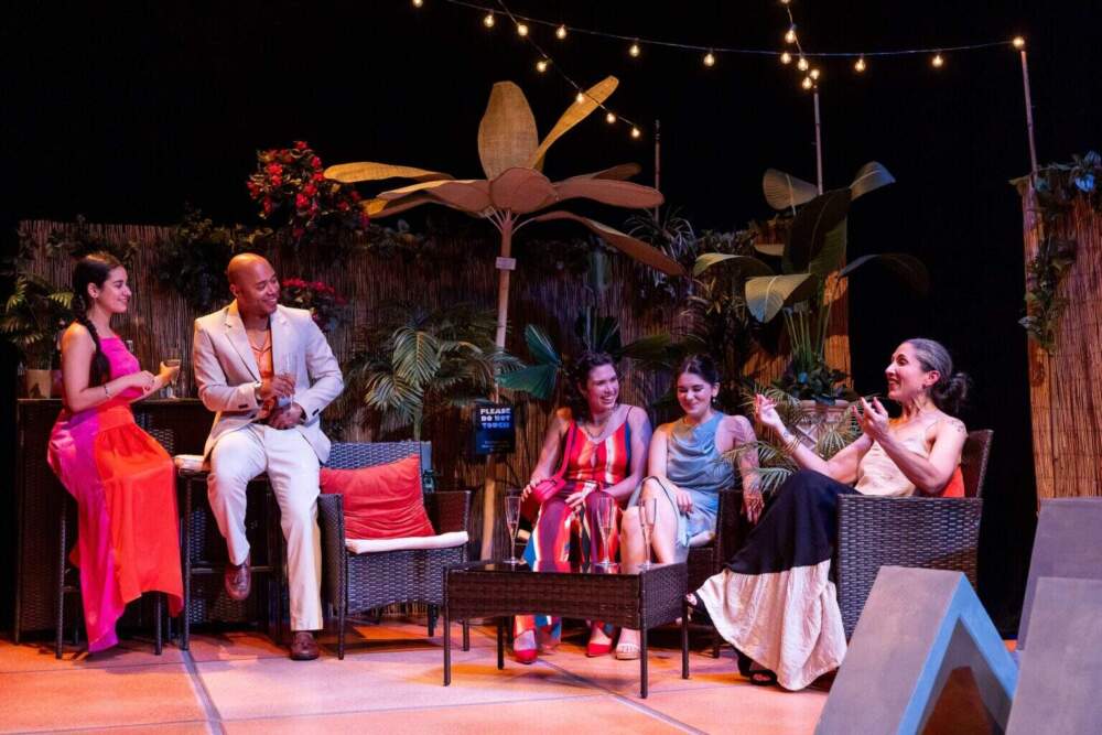 From left: Luz Lopez, Daniel Rios Jr., Brogan Nelson, Rebekah Rae Robles and Paola Ferrer in SpeakEasy Stage Company's production of "Laughs in Spanish." (Courtesy Nile Scott Studios)