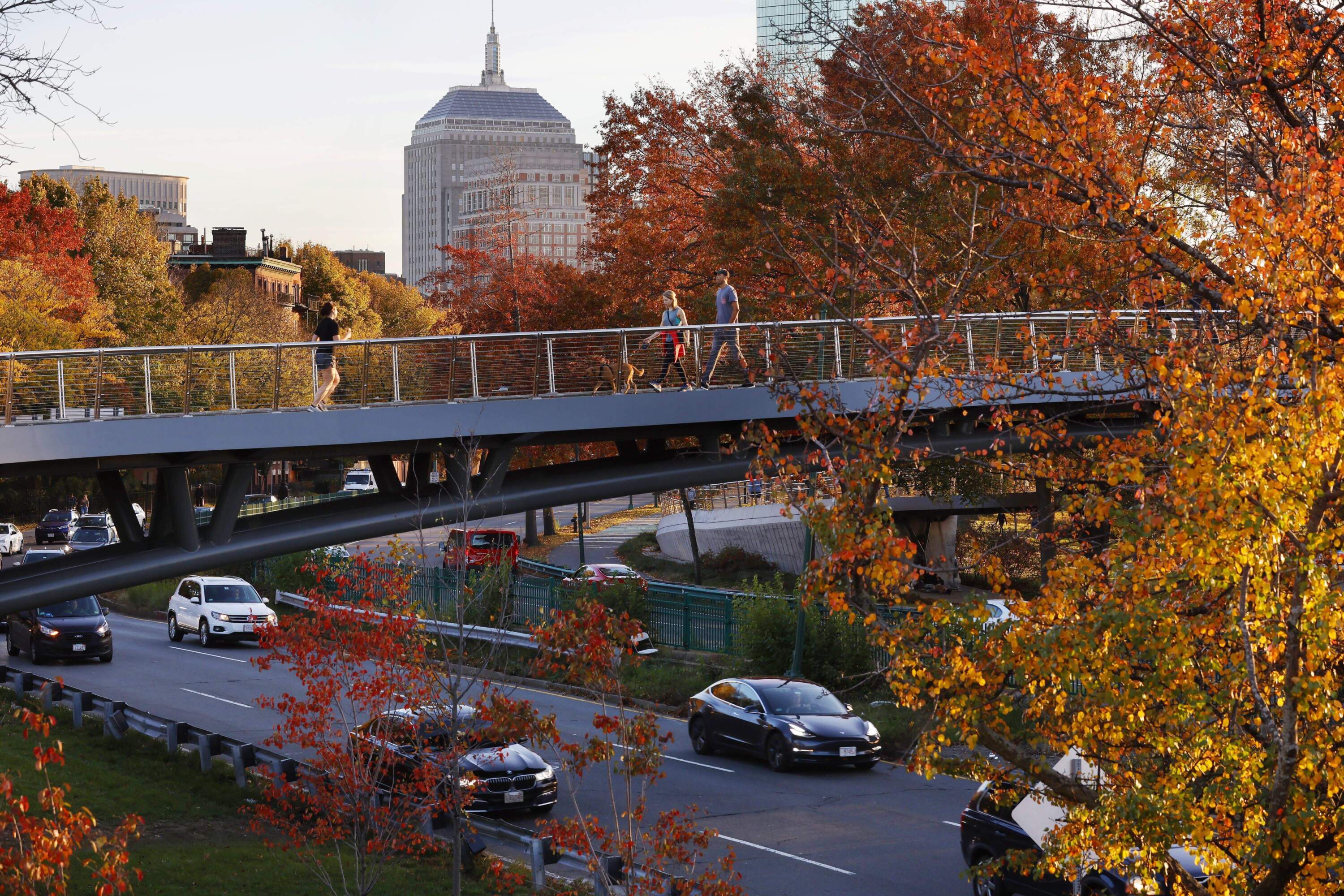 Storrow Drive and the Back Bay skyline are seen, Friday, Nov 4, 2022, in Boston. (Michael Dwyer/AP)