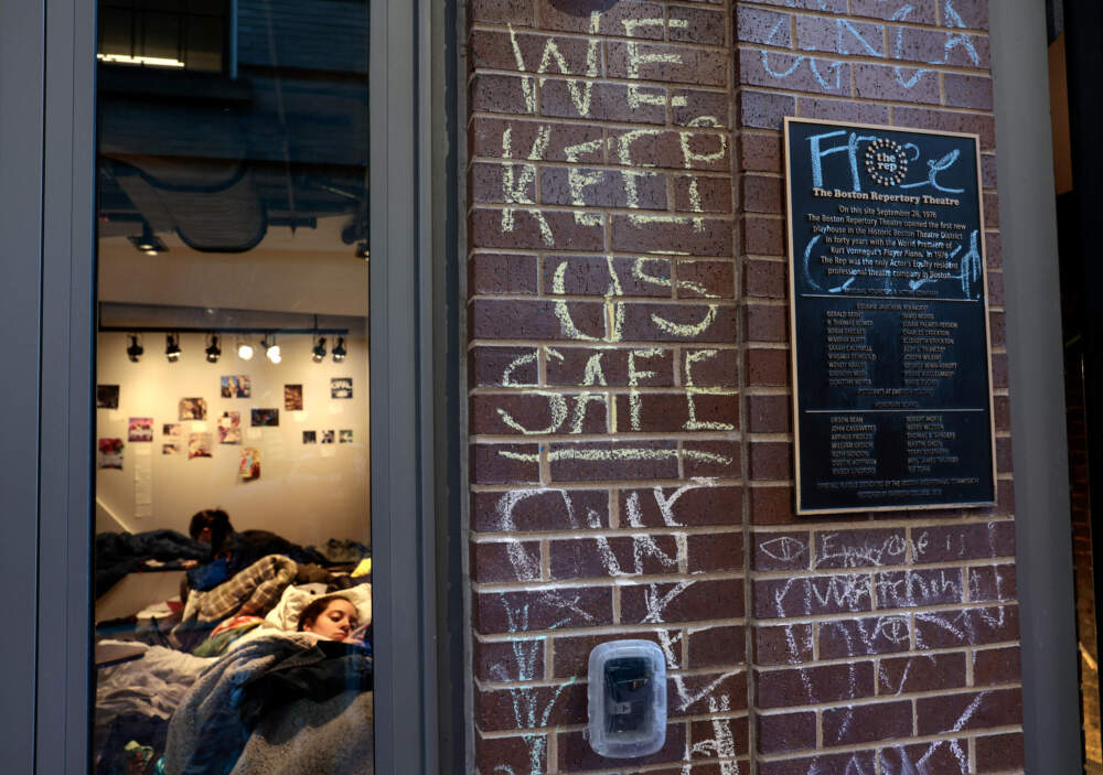 The view from outside an Emerson College residence hall at Boylston Place after police forcibly removed pro-Palestinian protesters. (Craig F. Walker/The Boston Globe via Getty Images)