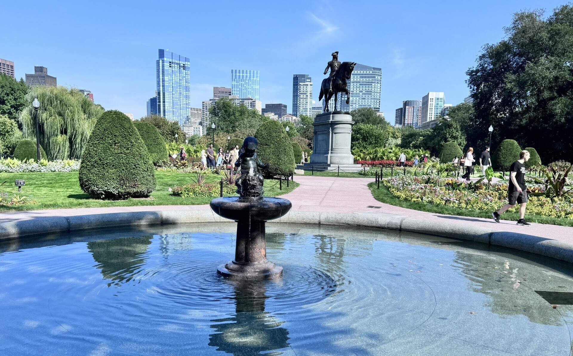The George Washington statue and child fountain by the Arlington Street entrance to the Boston Public Garden. (Courtesy of Mike Schiano)