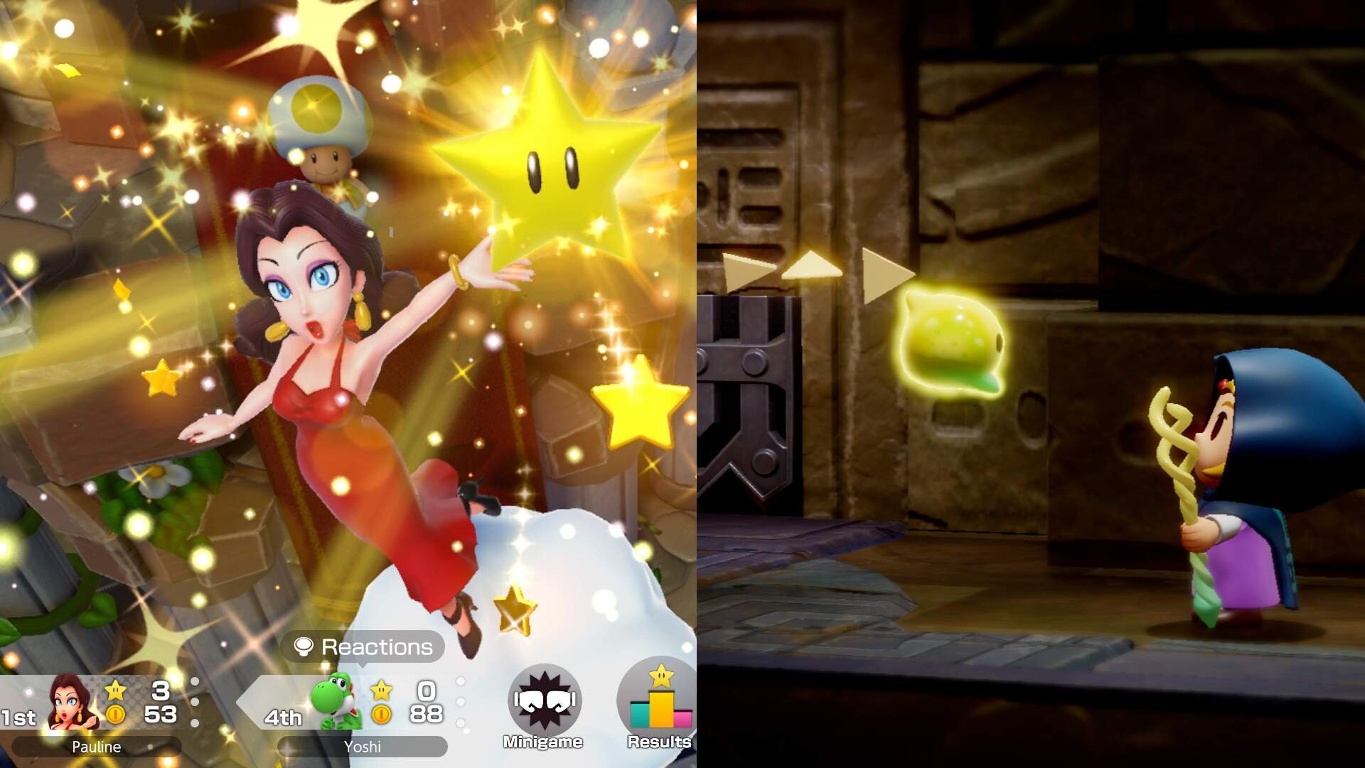 Left: Pauline, a character originating in 1981's "Donkey Kong," makes a triumphant debut in "Super Mario Party Jamboree." Right: Princess Zelda and her magical ally, Tri, in "Echoes of Wisdom." (Courtesy of Nintendo)