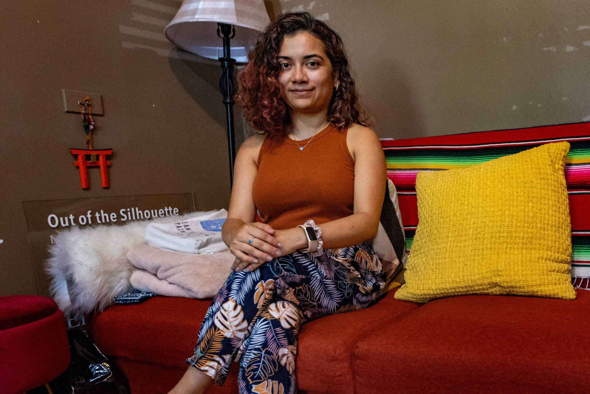 Filmmaker Maria Servellón at her home studio. (Jesse Costa/WBUR)