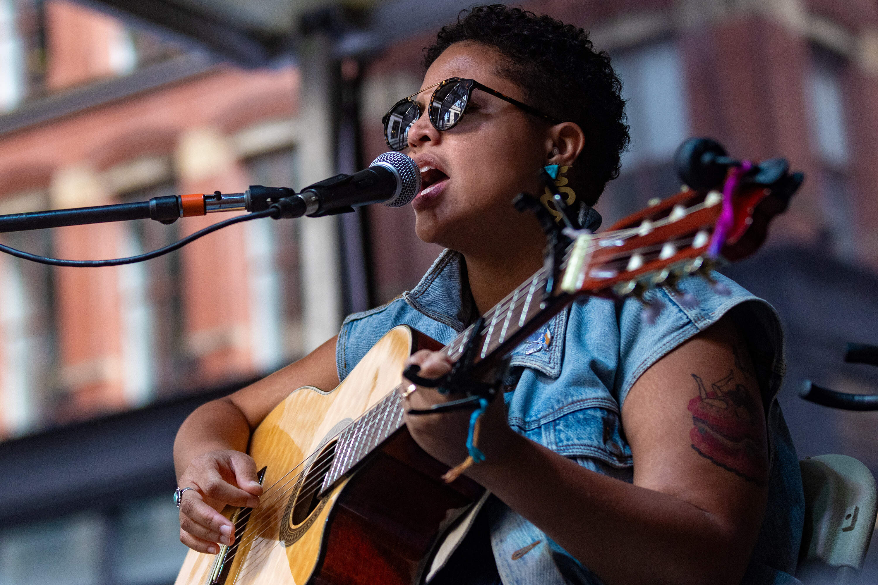 Naomi Westwater performing at the We Make Noise Festival at Downtown Crossing. (Jesse Costa/WBUR)