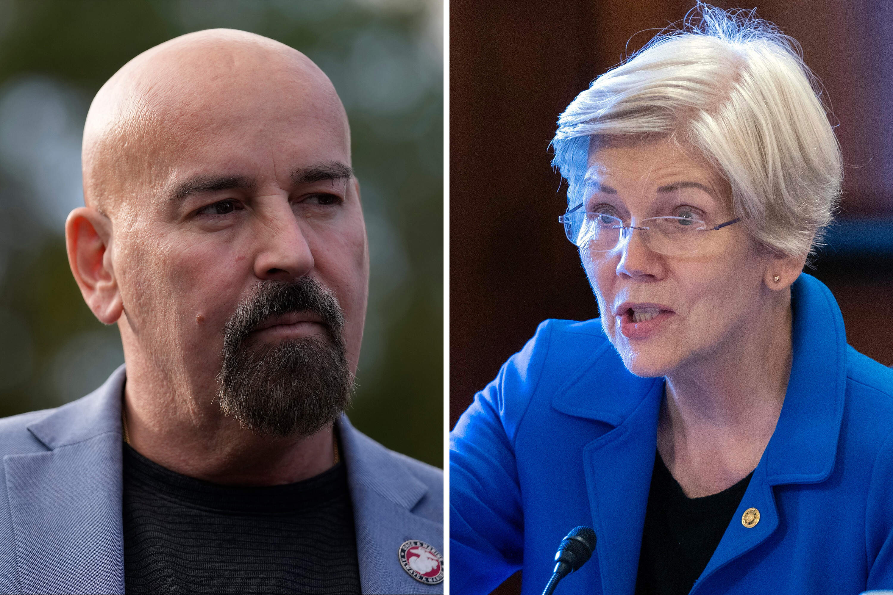John Deaton, left, and Sen. Elizabeth Warren. (Charles Krupa/AP and Jose Luis Magana/AP file photo)