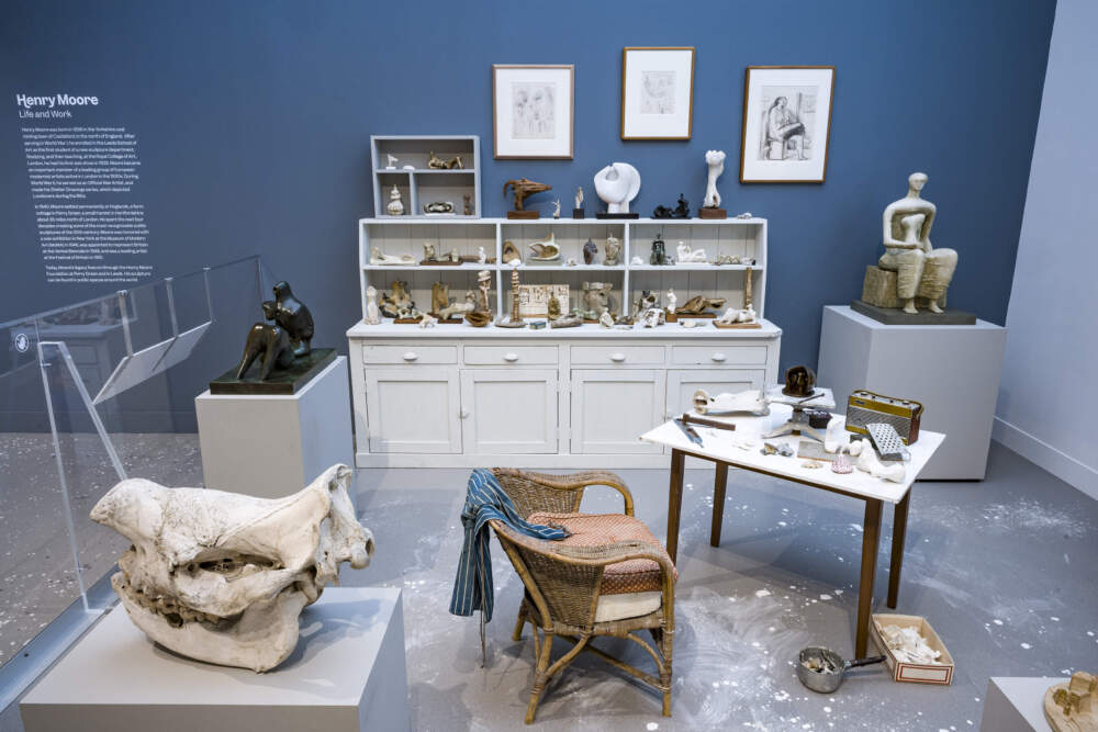 Recreation of the Bourne Maquette Studio at Perry Green courtesy of the Henry Moore Foundation. Installed at the Museum of Fine Arts, Boston, 2024.