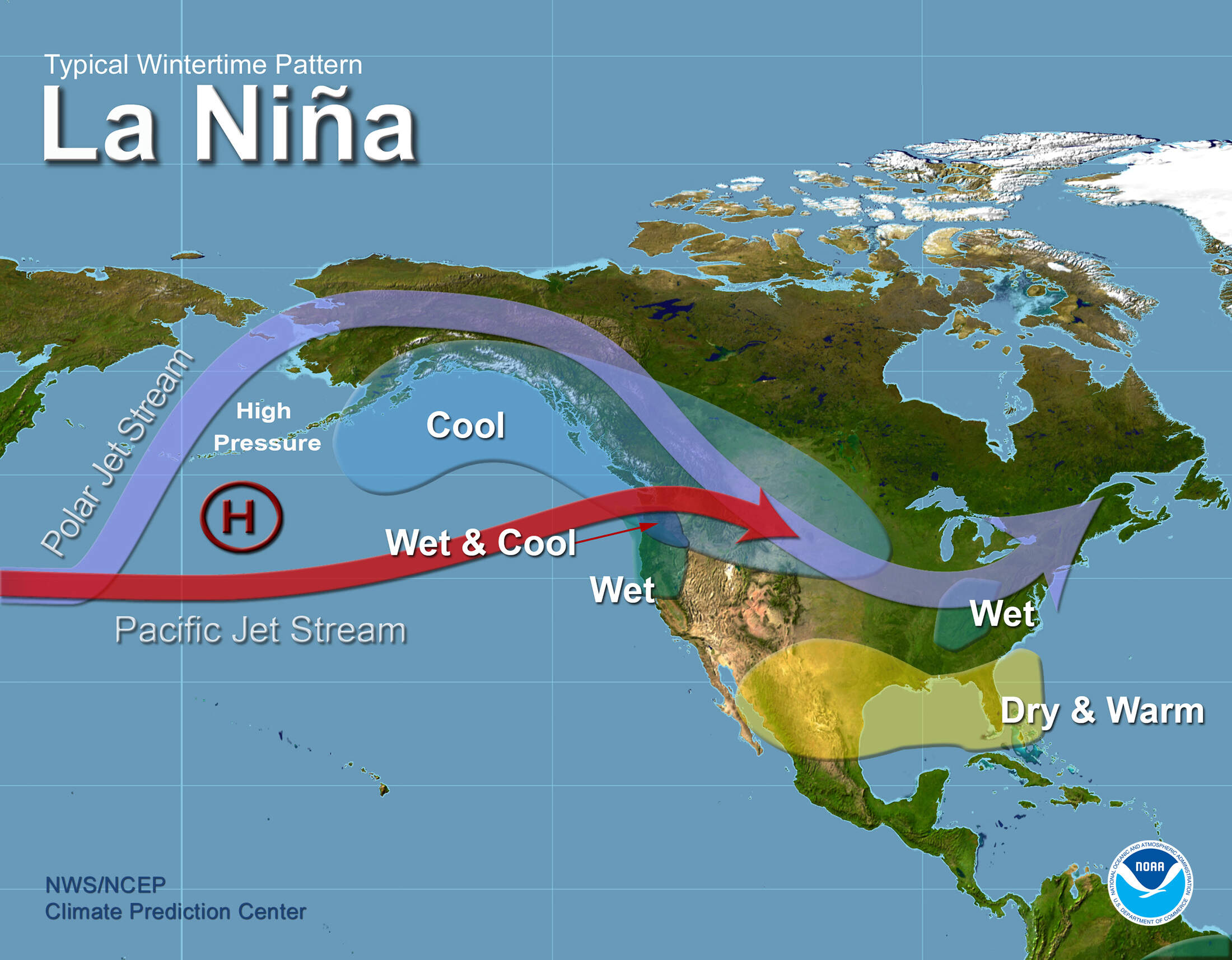 A typical jet stream pattern during La Niña. (NOAA)