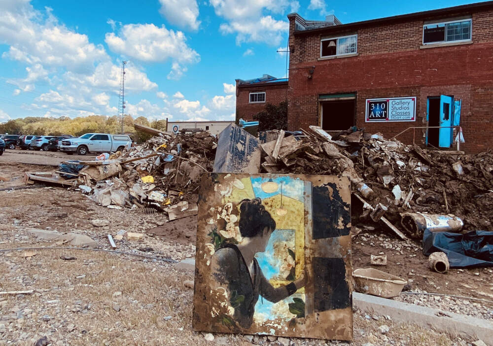 310 artist and teacher, Bridget Benton's piece "Don’t Look Back" was recovered from studio ruins. (Courtesy of Bridget Benton)