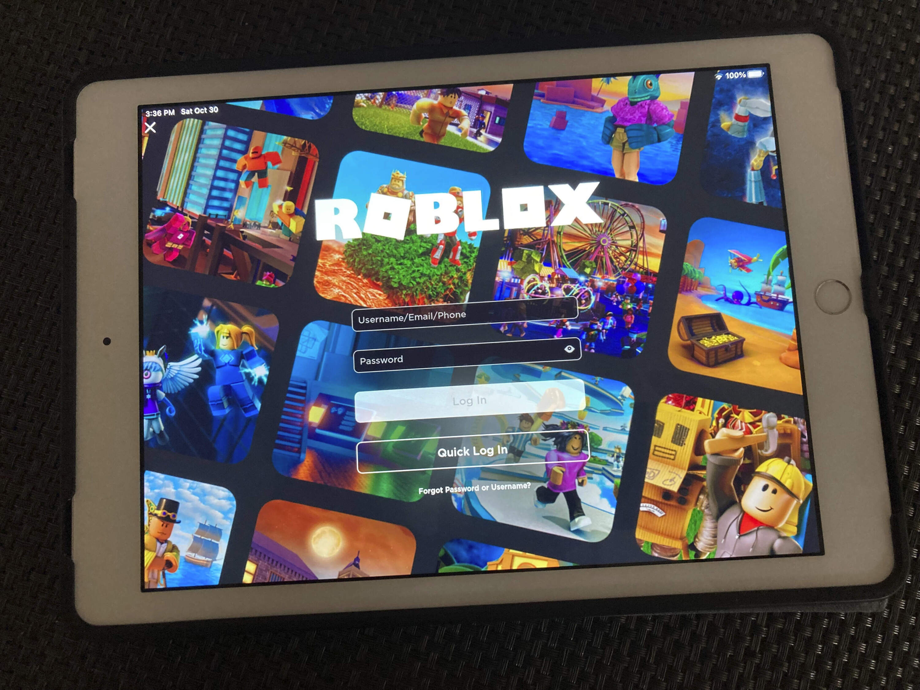 FILE - The gaming platform Roblox is displayed on a tablet, Oct. 30, 2021, in New York. (Leon Keith/AP)